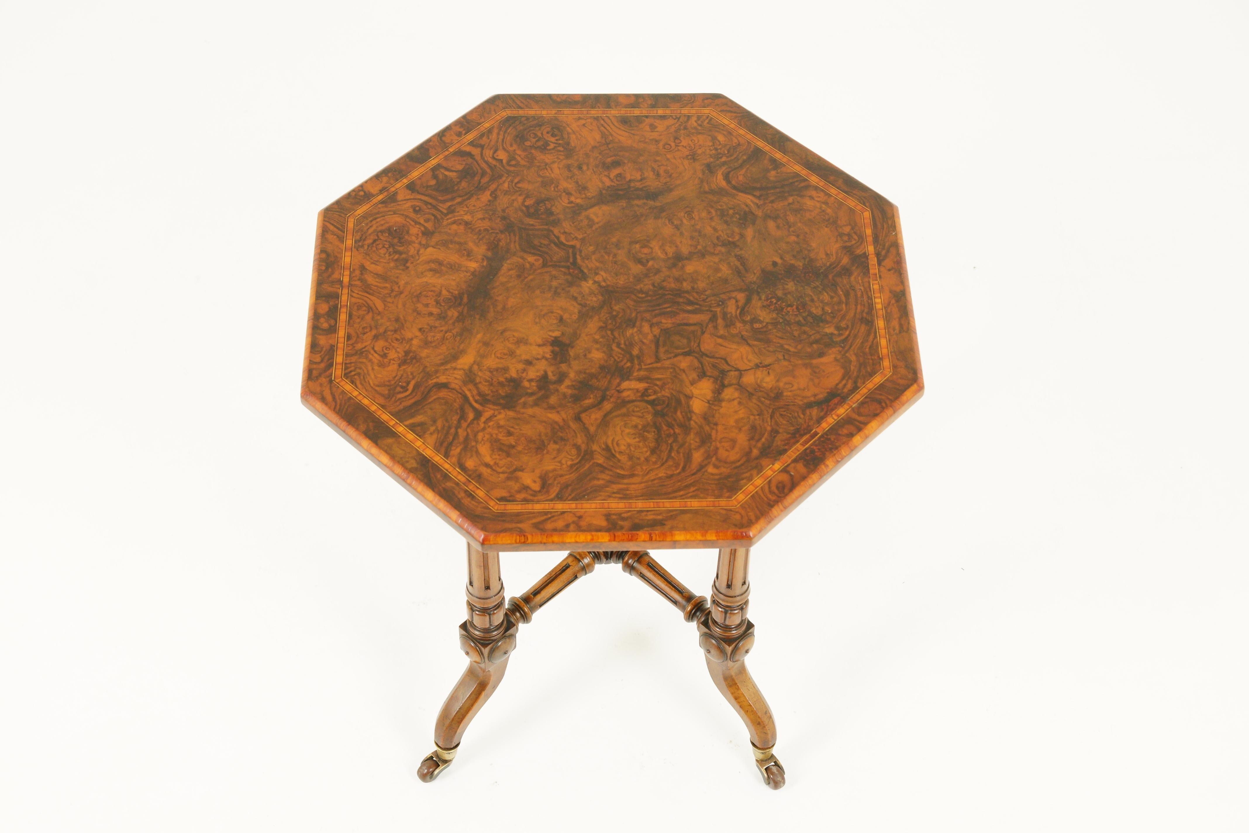 Antique Octagonal Table, Burr Walnut Table, Victorian, Scotland 1880, B1782 2