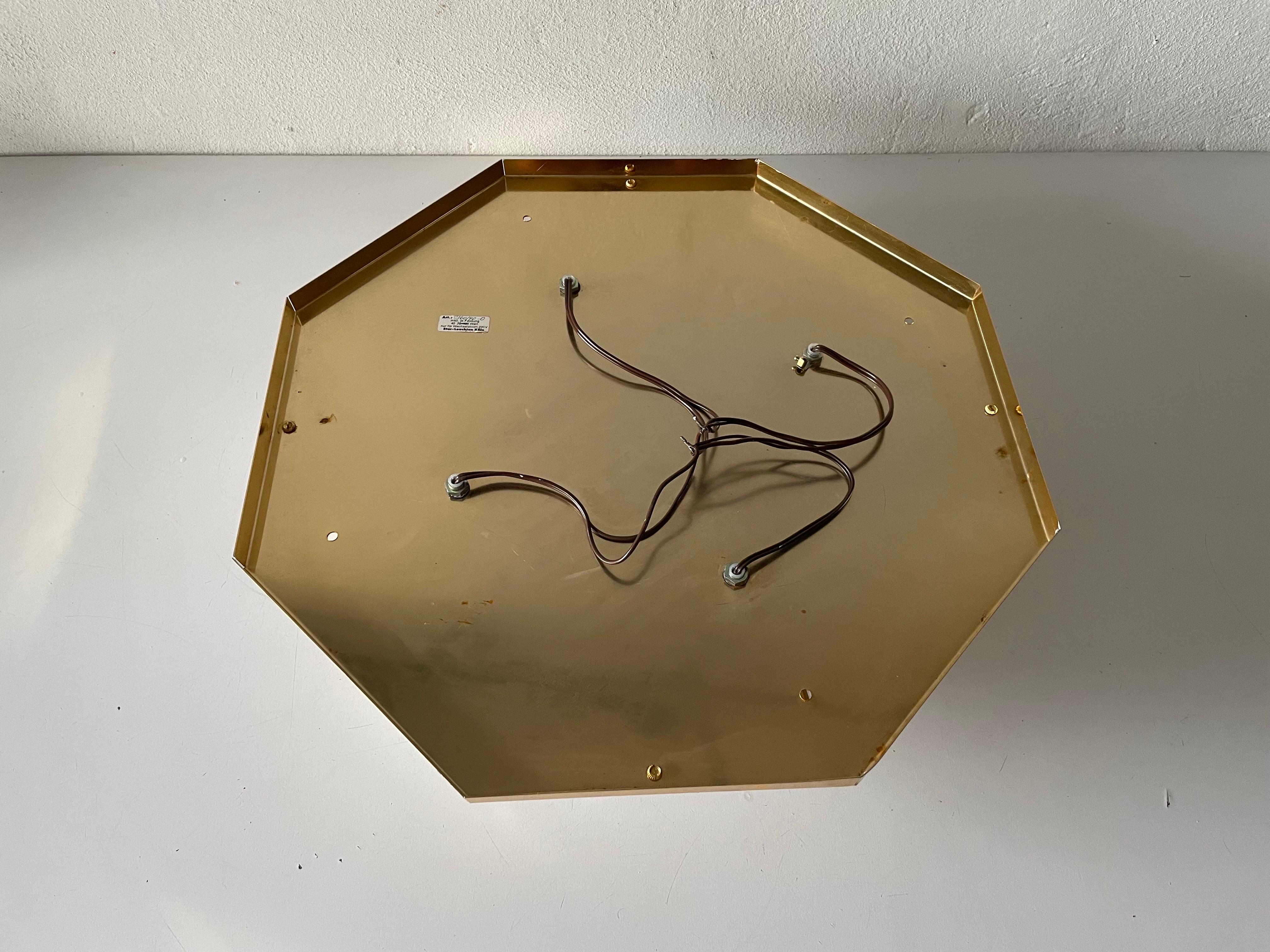 Octagonal White Glass Gold Metal Ceiling Lamp by Star Leuchten, 1980s, Germany For Sale 10