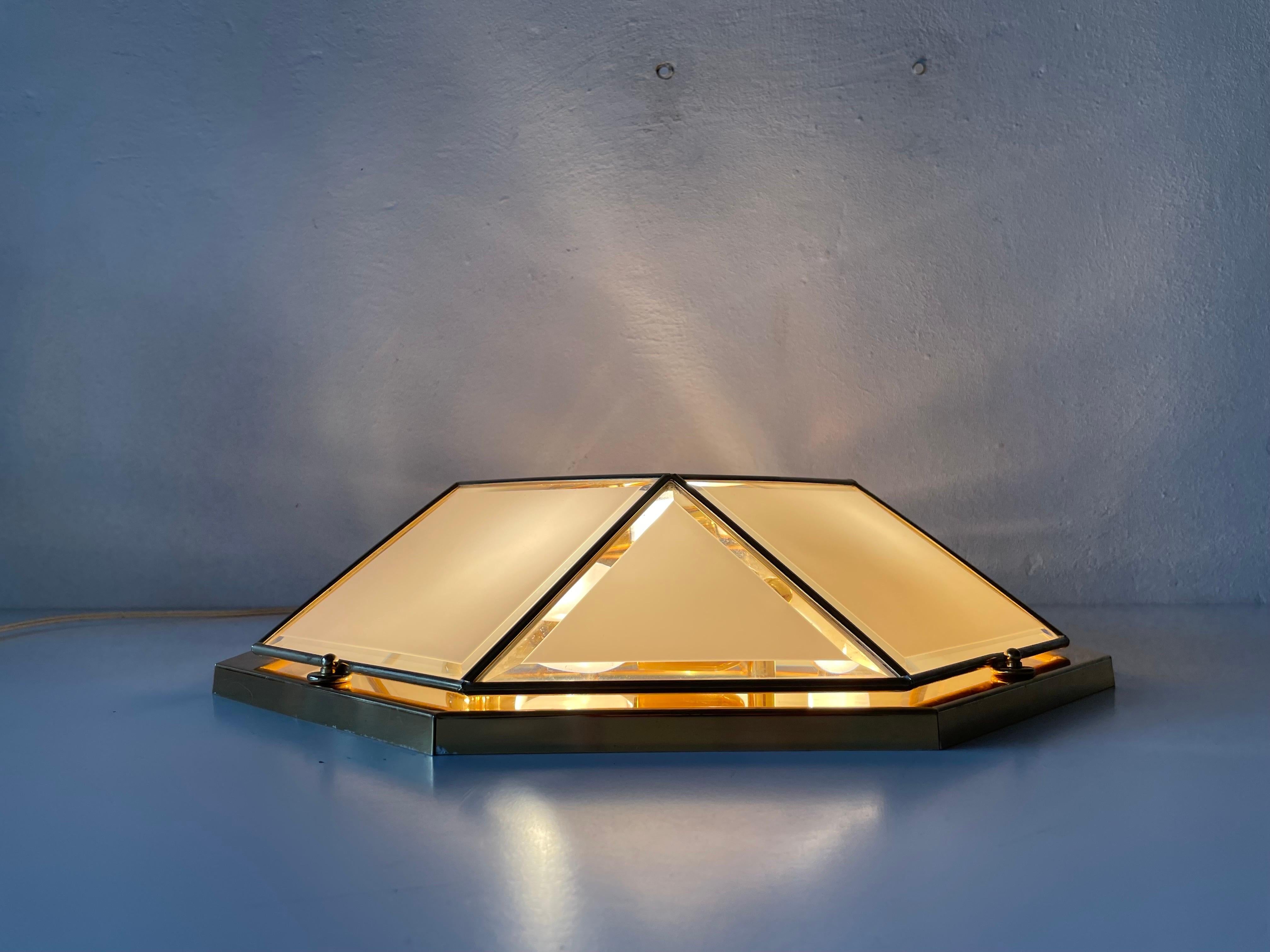 Octagonal White Glass Gold Metal Ceiling Lamp by Star Leuchten, 1980s, Germany For Sale 3