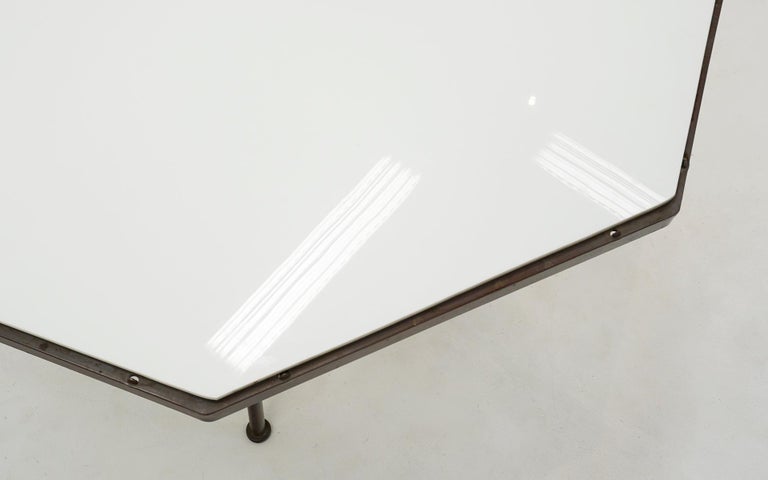 Enameled Octagonal Woodard Dining Table, Iron with Original Vitrolite / Milk Glass Top For Sale