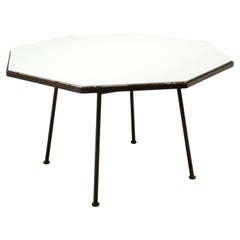 Used Octagonal Woodard Dining Table, Iron with Original Vitrolite / Milk Glass Top