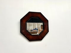 Octagonal wooden mirror by Jean-Claude Mahey, France 1970