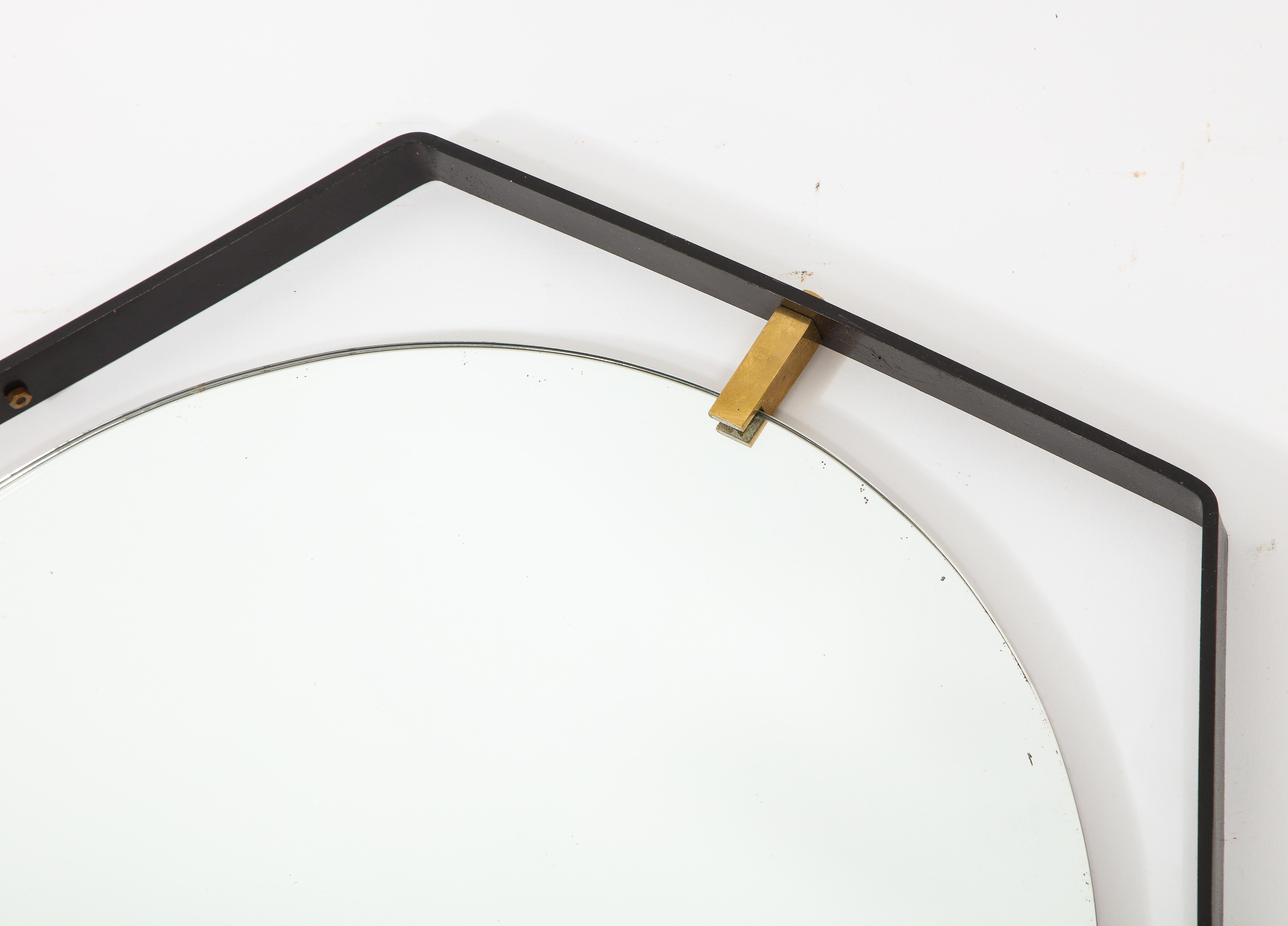 Octagonal Wrought Iron Mirror on Leather Strap, France 1960's For Sale 1