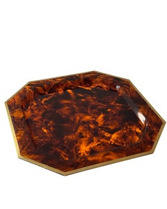 Hollywood Regency Tortoiseshell Lucite & Brass Large Display Tray, 1970's