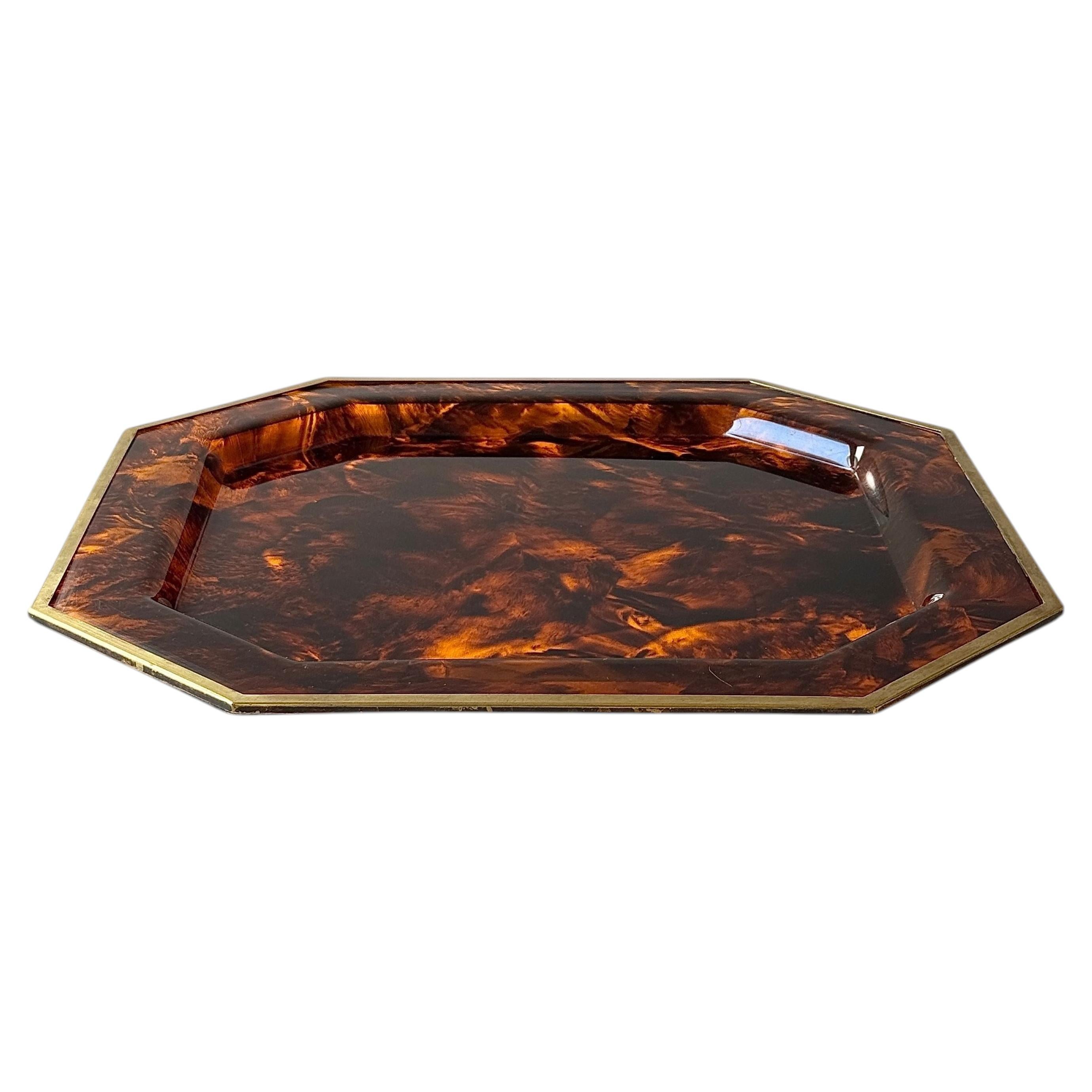 Hollywood Regency Tortoiseshell Lucite & Brass Large Display Tray, 1970's