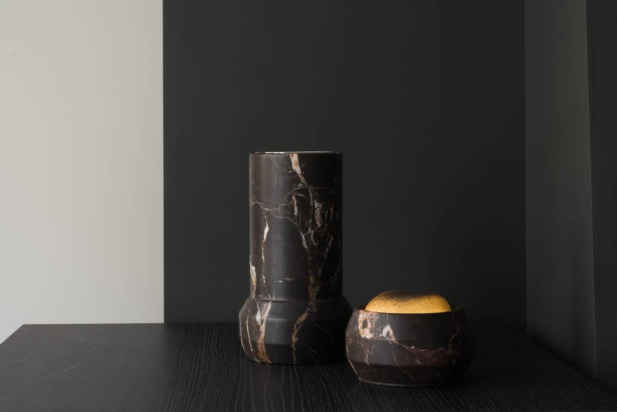 Octans St Laurent candleholder duo by Dan Yeffet
Dimensions: 
Ø 142 x H 80 mm 
Ø 141 x H 250 mm
Materials: Marble 


Marble available:
Portoro
Calacatta
Paonazzo
Brown saint laurent
 

Born in 1971 in Jerusalem, Israel. Studied