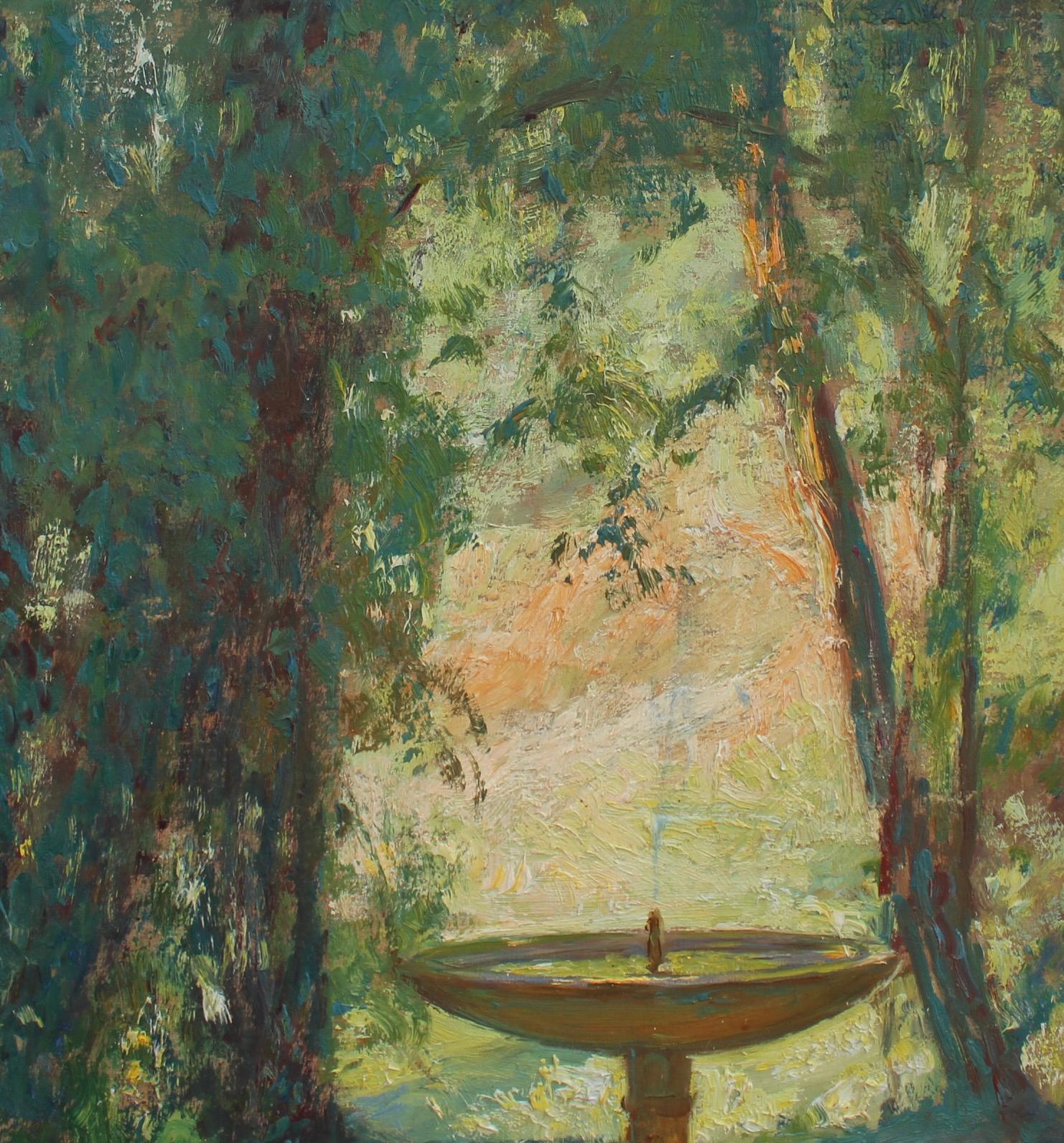 Fountain in a Park - Black Figurative Painting by Octave-Denis-Victor Guillonnet