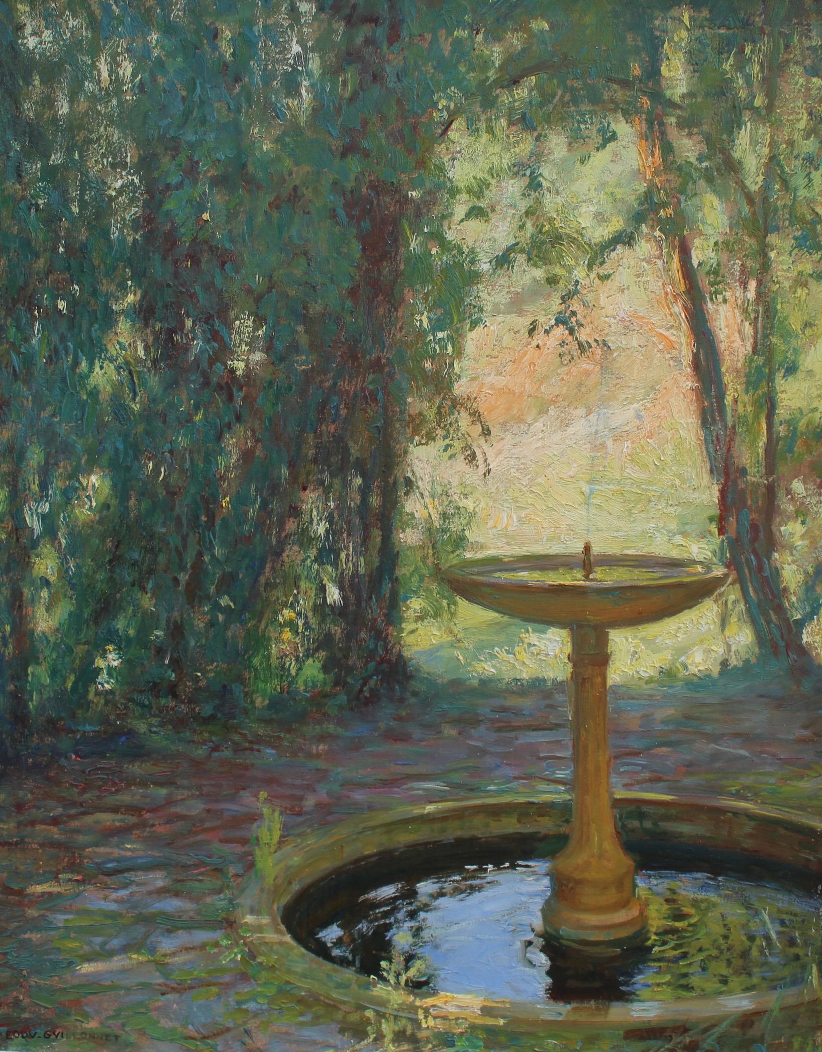 Octave-Denis-Victor Guillonnet Figurative Painting - Fountain in a Park