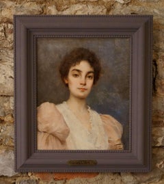 "Portrait of Elegant" Signed and dated 1895 Oil on Canvas in Frame