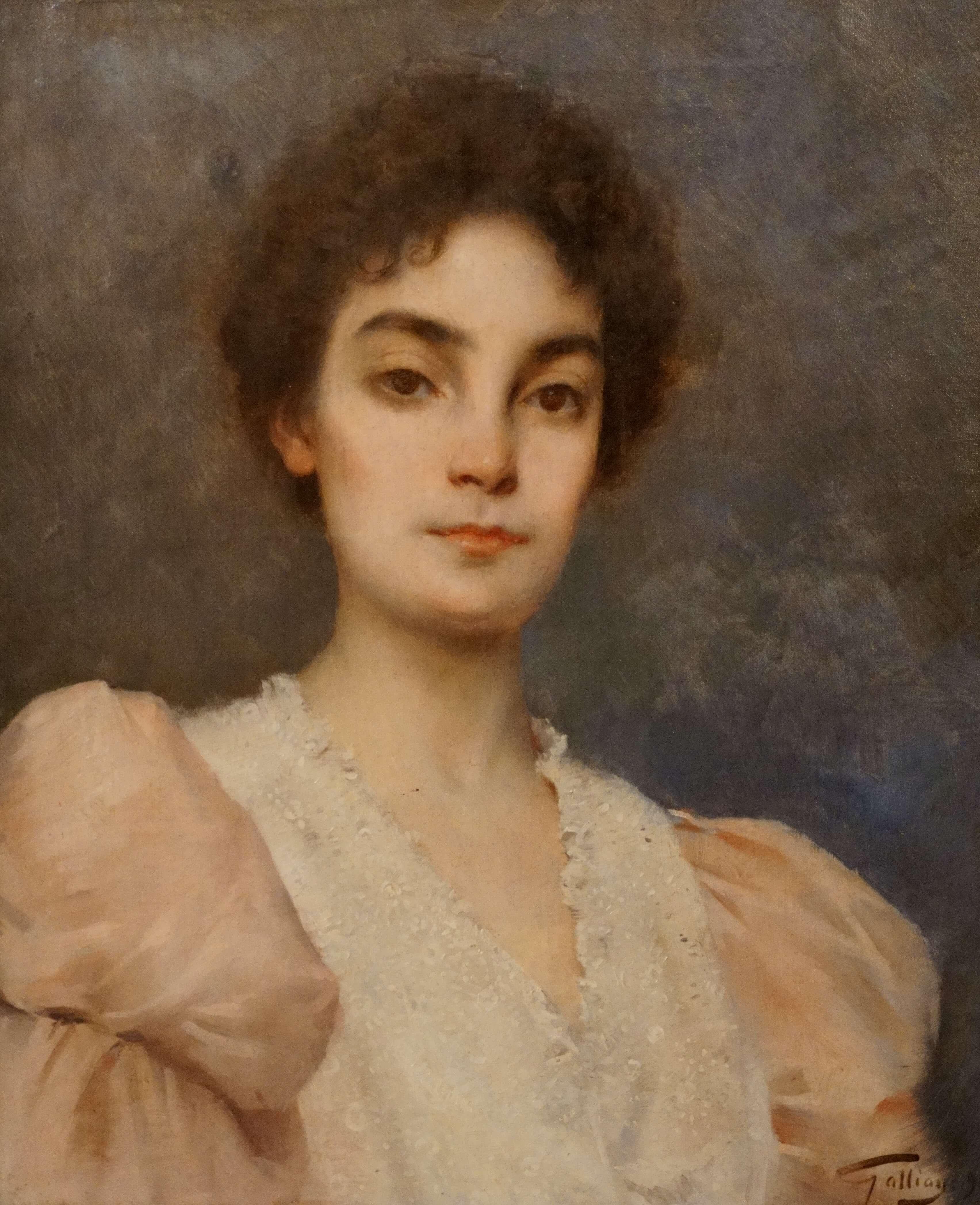 "Portrait of Elegant" Signed and dated 1895 Oil on Canvas in Frame