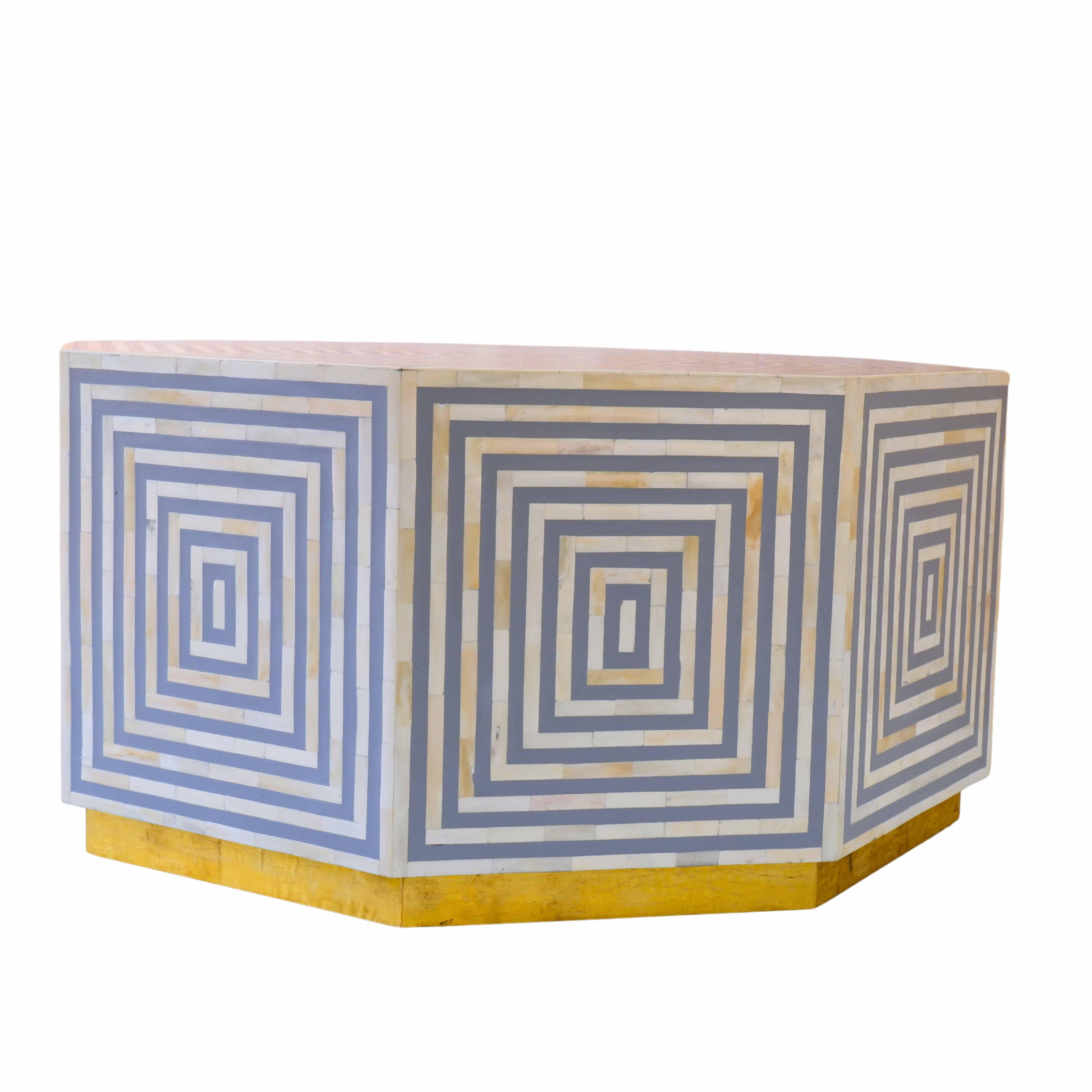 Octave Grey Coffee Table with Brass Sheet Base In New Condition For Sale In New York, NY