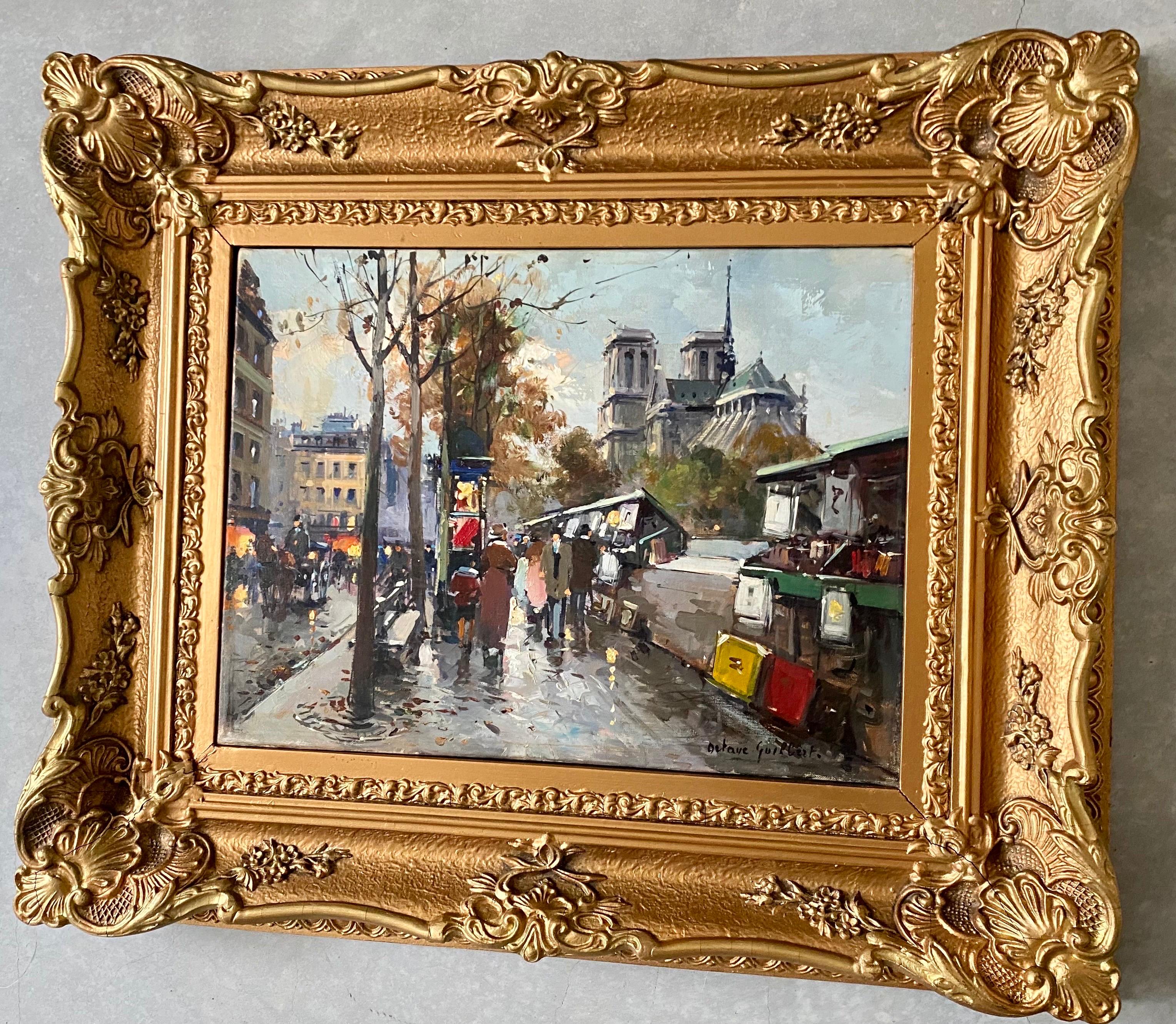 19th century style French impressionist cityscape of Paris - Galien Laloue - Impressionist Painting by Octave Guilbert