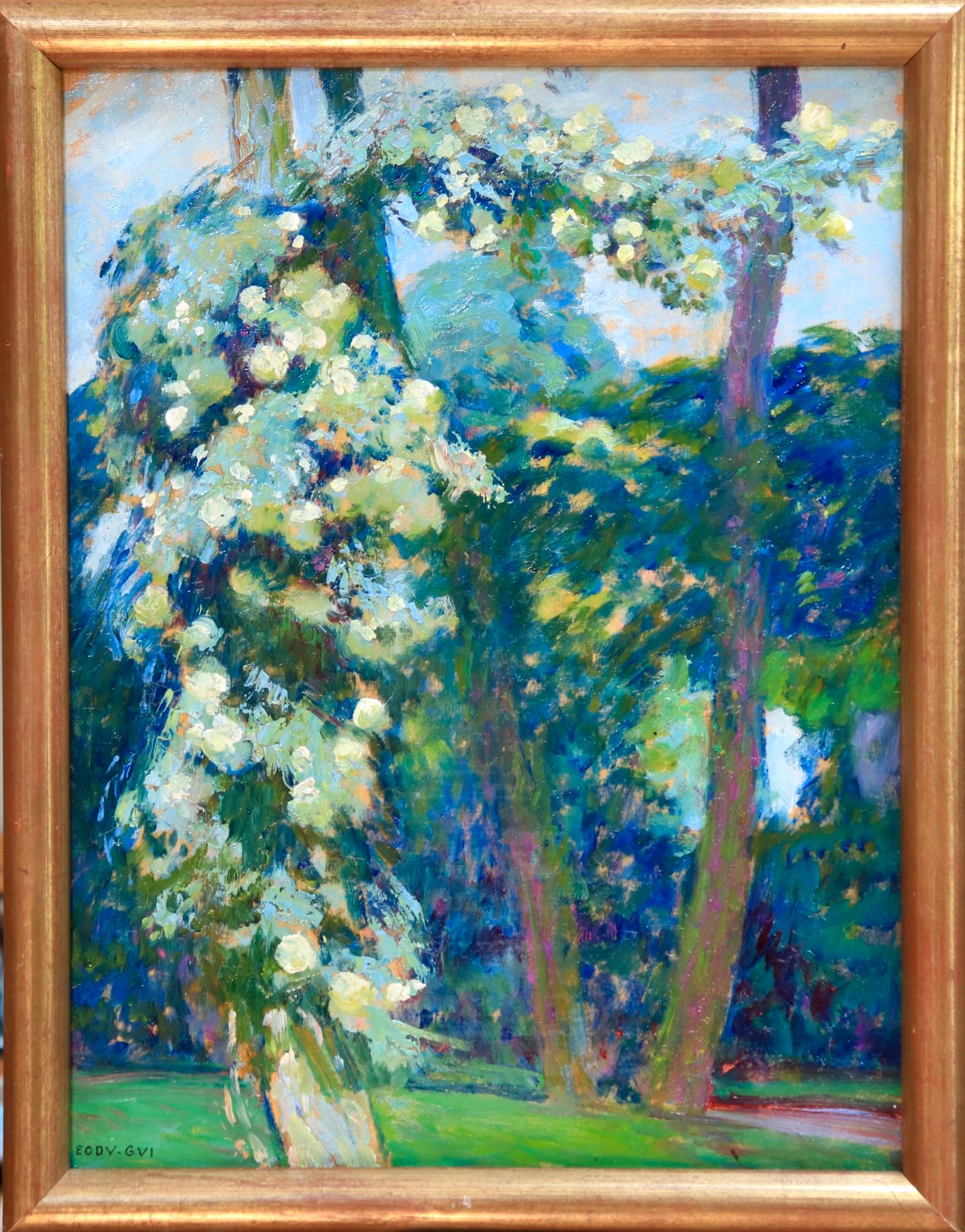 Arbres en fleurs - Post Impressionist Oil, Trees in Landscape by EODV Guillonnet - Painting by Octave Guillonnet