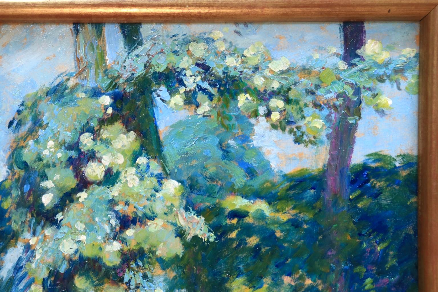 Arbres en fleurs - Post Impressionist Oil, Trees in Landscape by EODV Guillonnet - Blue Landscape Painting by Octave Guillonnet