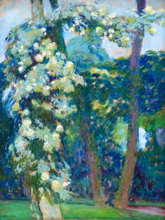Vintage Arbres en fleurs - Post Impressionist Oil, Trees in Landscape by EODV Guillonnet