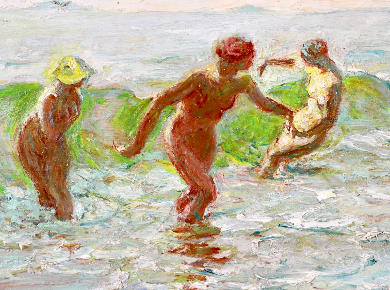 Bathers - Post Impressionist Oil, Nude Figures in Seascape by Octave Guillonnet 2