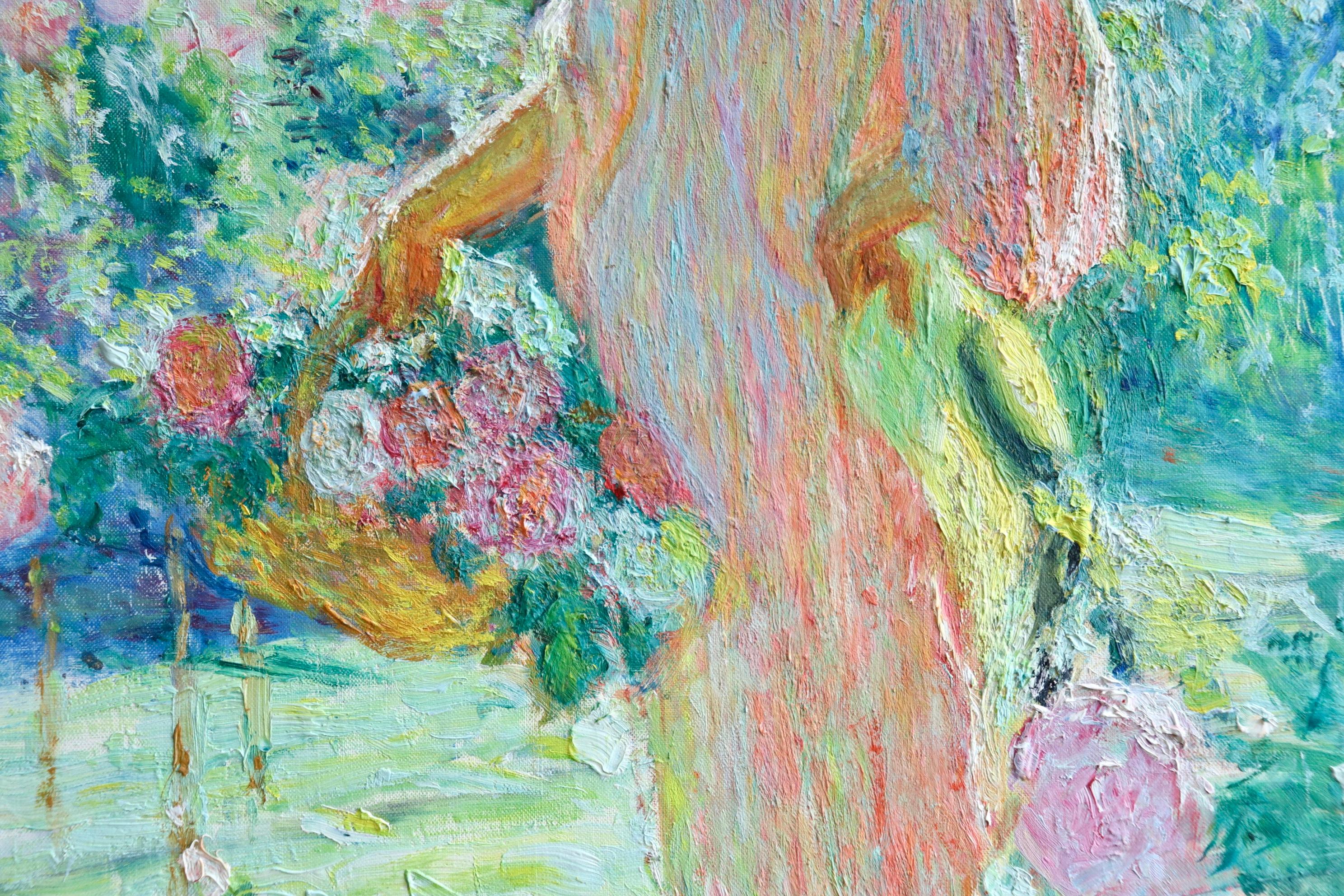 Dans le jardin - 20th Century Oil, Woman in Garden Landscape by EODV Guillonnet - Post-Impressionist Painting by Octave Guillonnet
