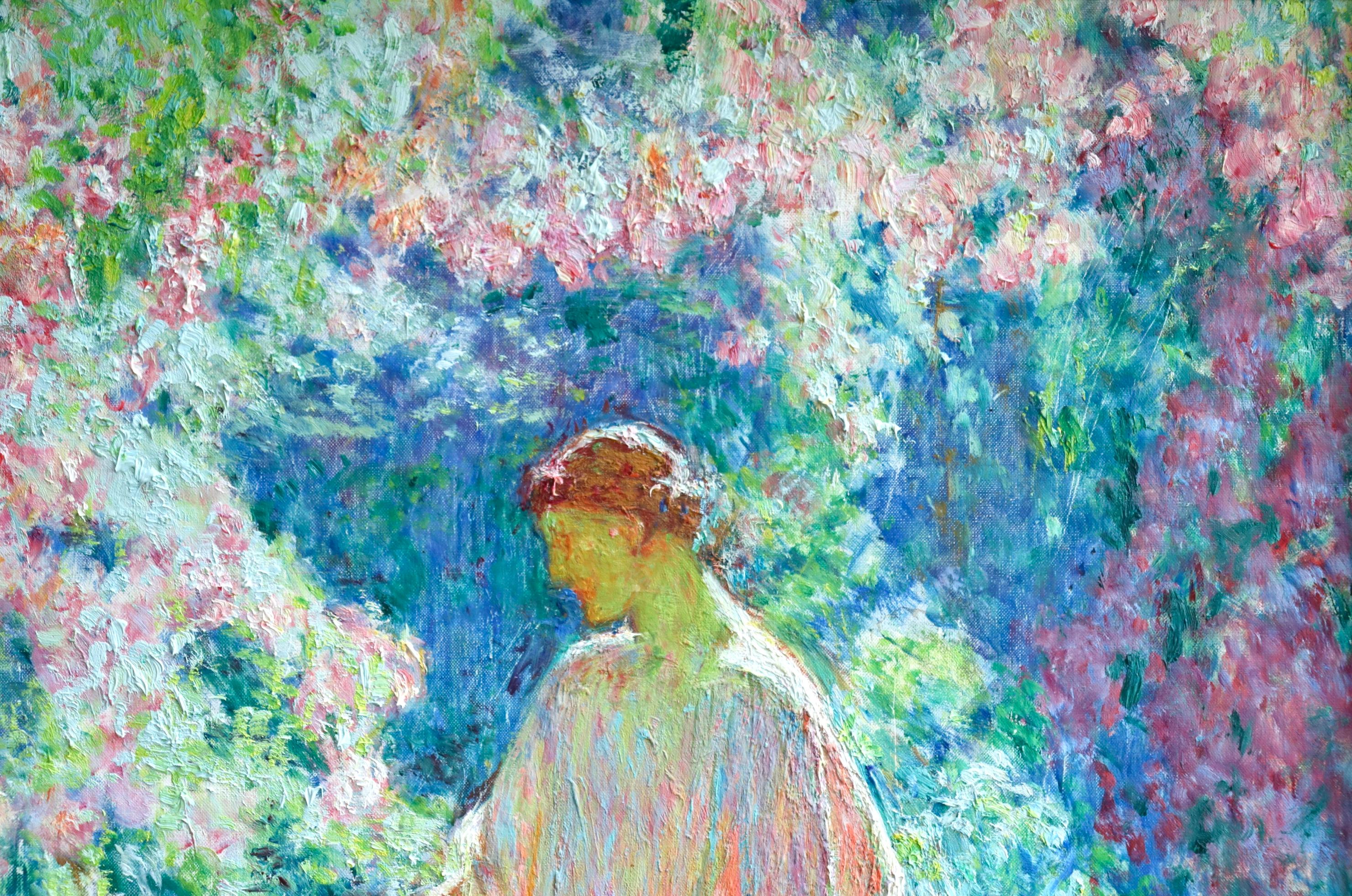 Dans le jardin - 20th Century Oil, Woman in Garden Landscape by EODV Guillonnet 1