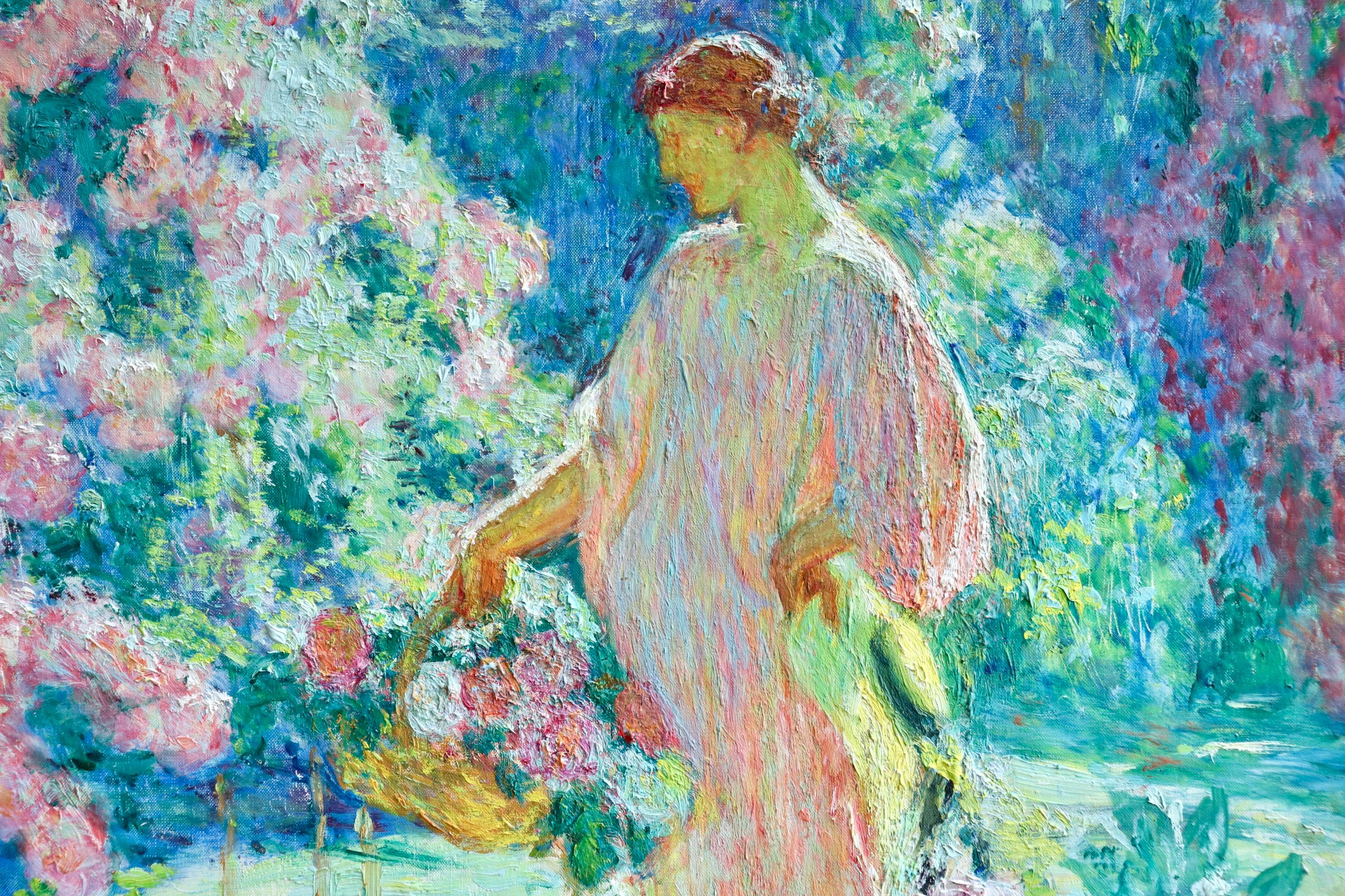 Dans le jardin - 20th Century Oil, Woman in Garden Landscape by EODV Guillonnet 2