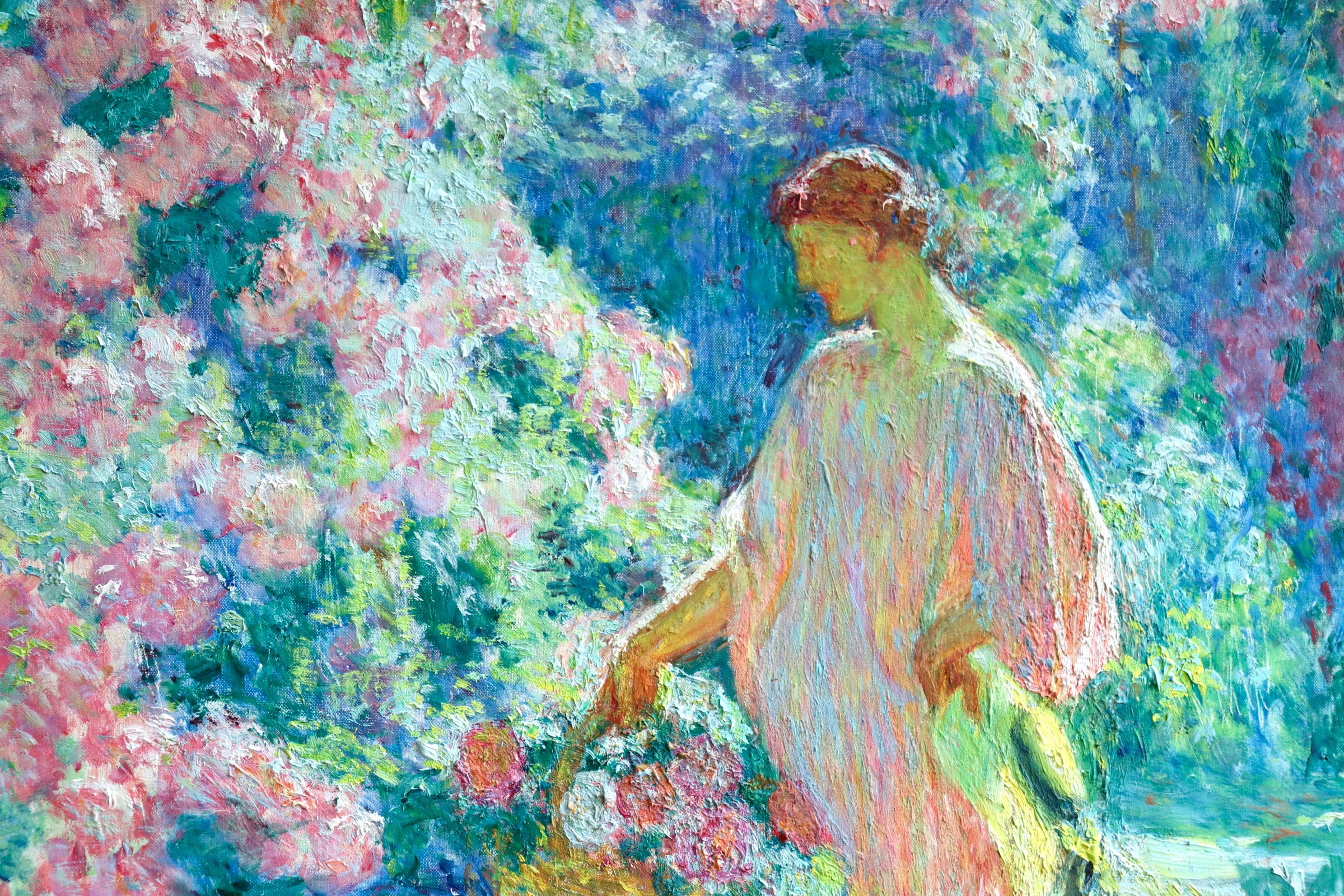Dans le jardin - 20th Century Oil, Woman in Garden Landscape by EODV Guillonnet 3