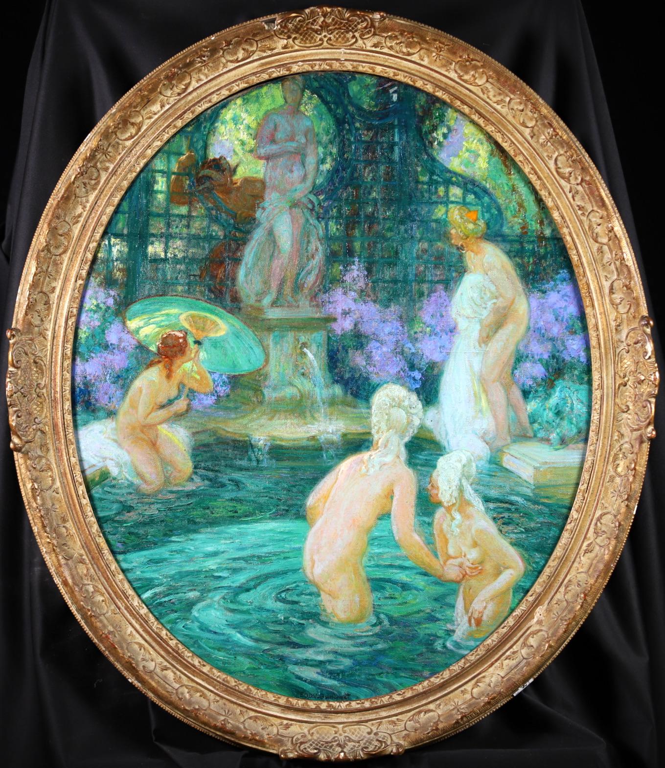 Les Baigneuses - Post Impressionist Oil, Nudes Bathing by Octave Guillonnet