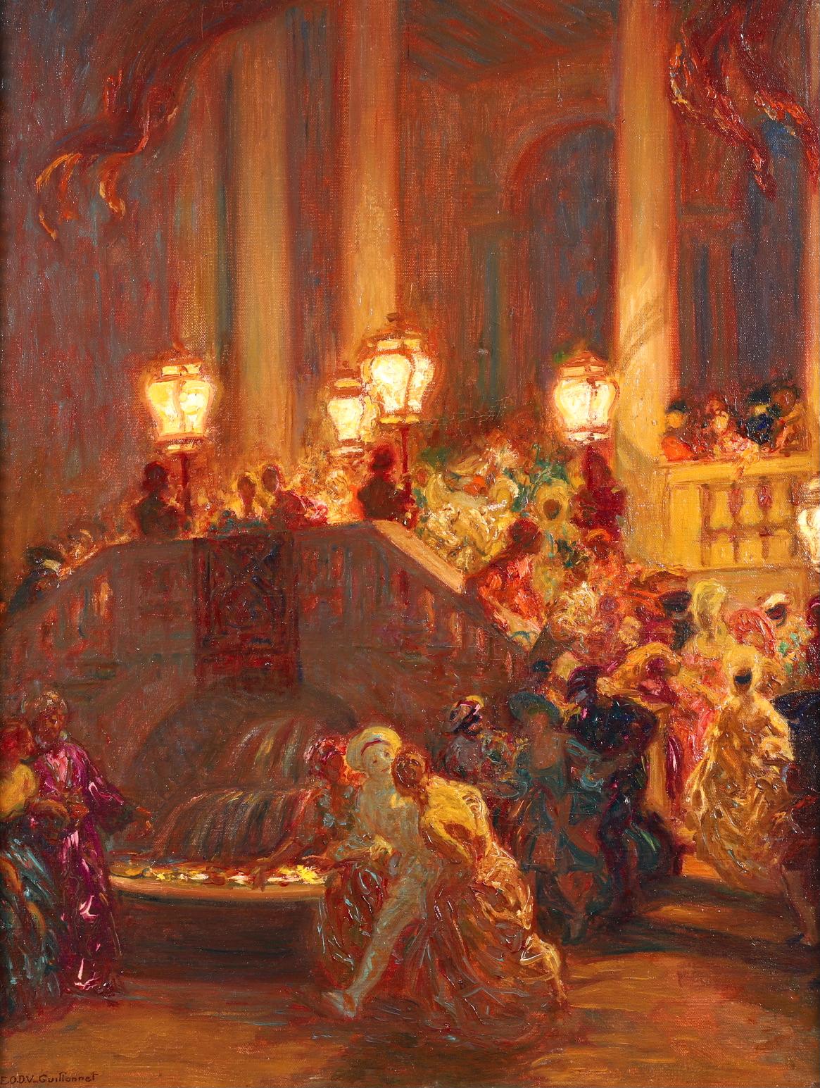 The Ball - Post Impressionist Oil, Figures in Interior by Octave Guillonnet  1
