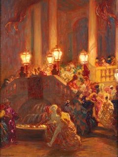 Le Bal - Huile post impressionniste:: Figures à l'intérieur par Octave Guillonnet