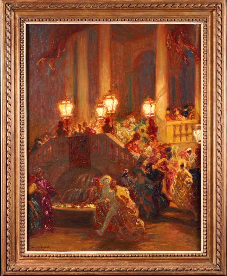 A wonderful large oil on canvas circa 1910 by popular French post impressionist painter Octave Denis Victor Guillonnet depicting the excitement and liveliness of the ball, gracefully coloured and perfectly capturing the essence of this equisite