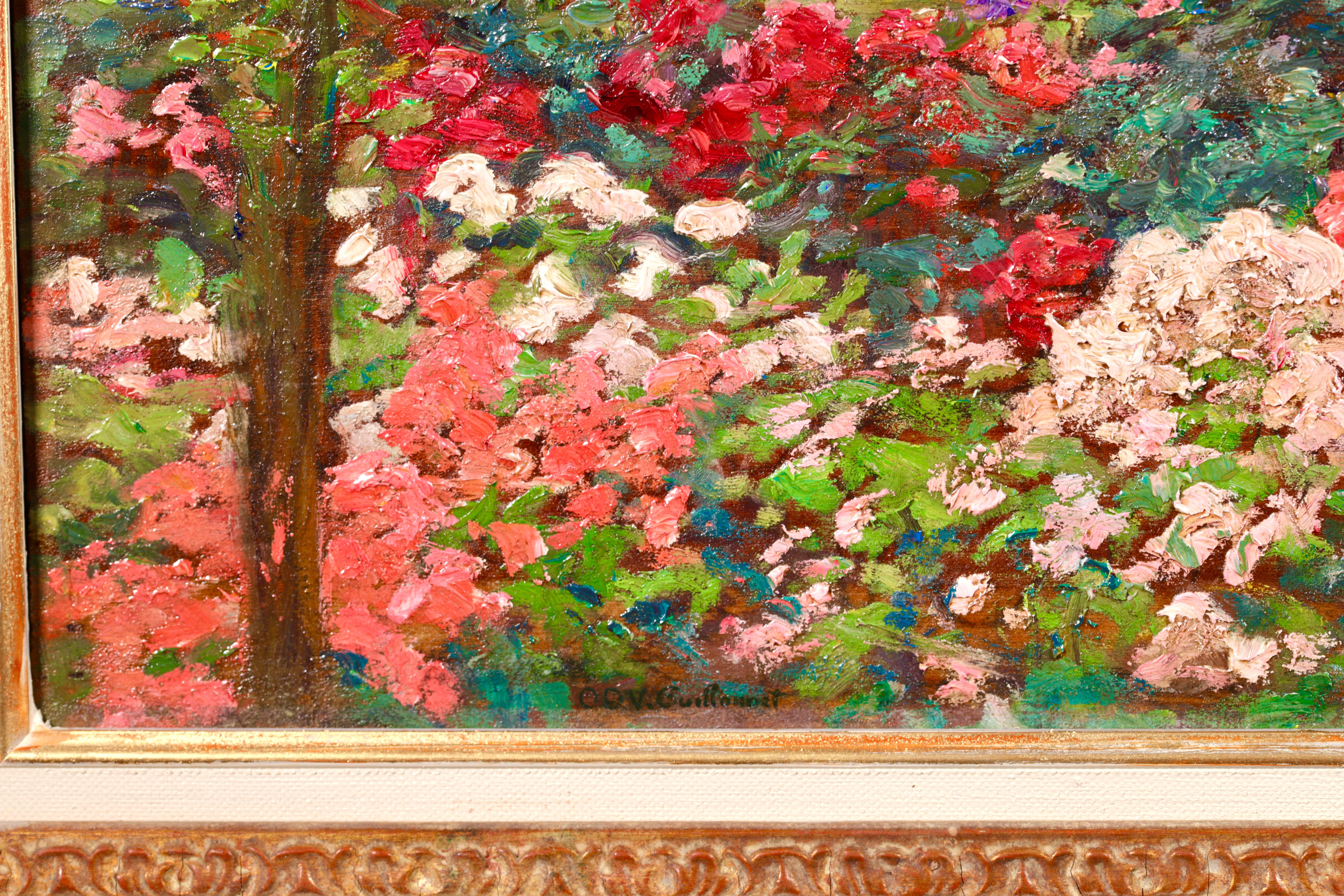 Un jardin d'ete - Post Impressionist Flowers Landscape Oil by Octave Guillonnet For Sale 7