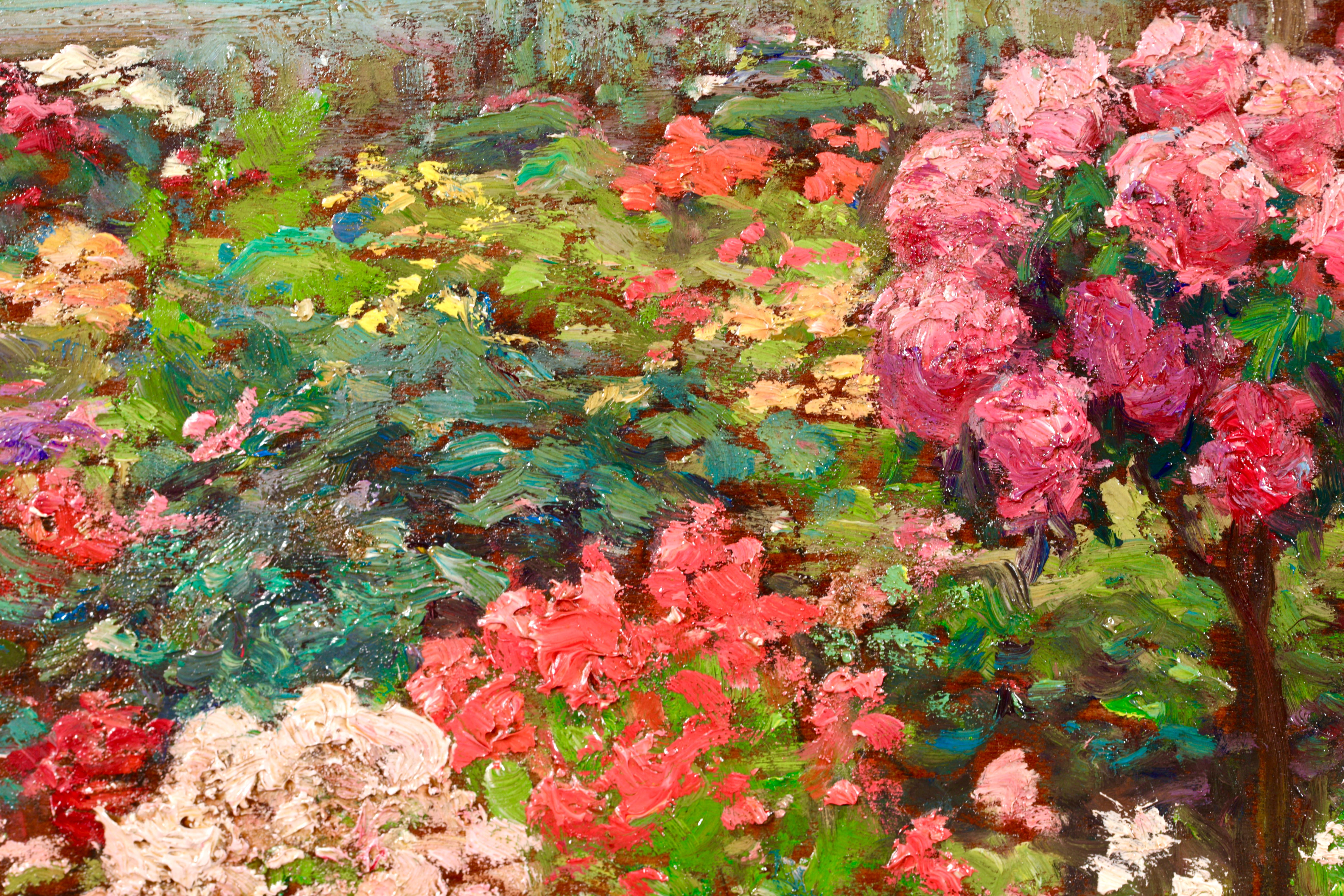 Un jardin d'ete - Post Impressionist Flowers Landscape Oil by Octave Guillonnet For Sale 8