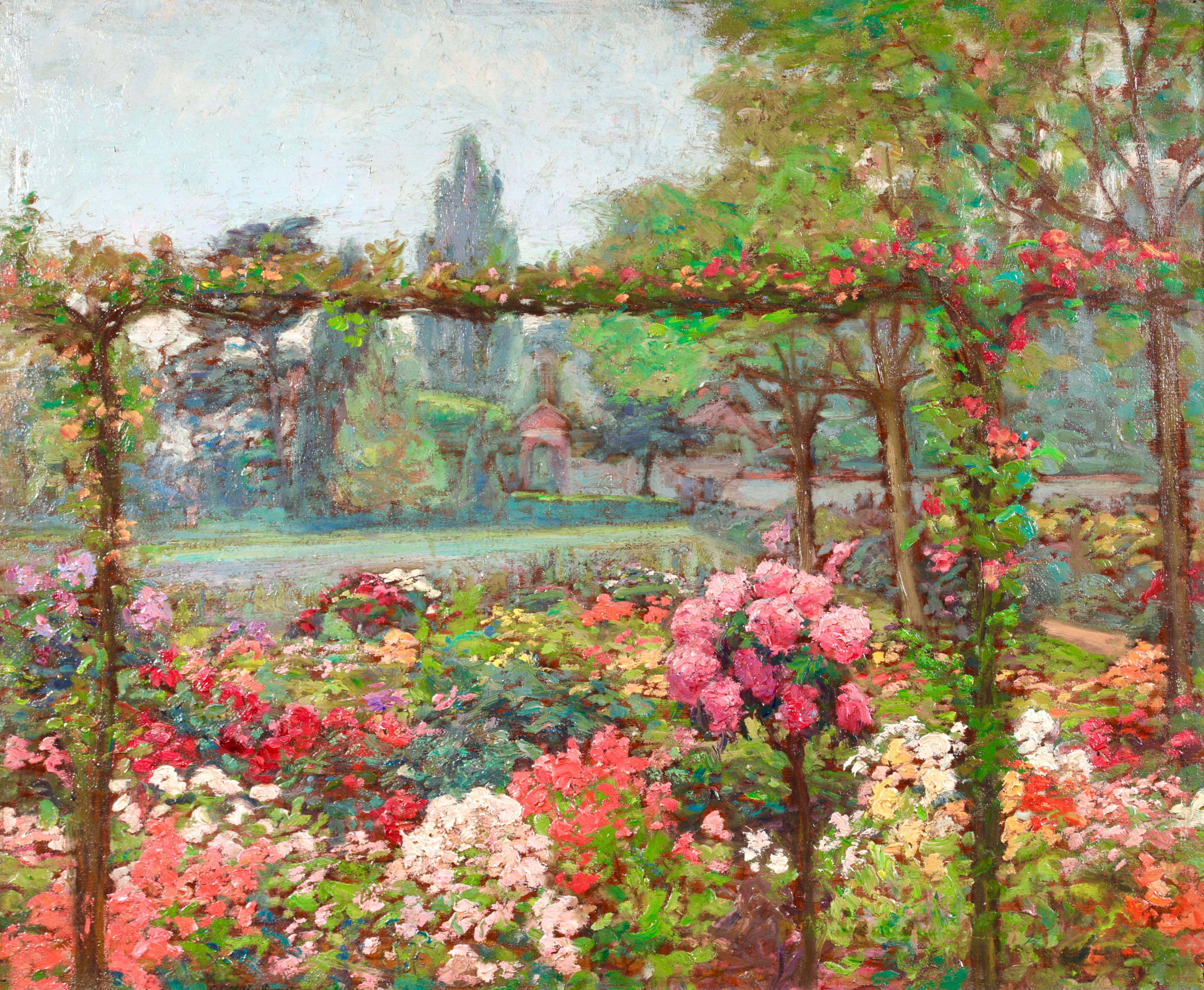 Un jardin d'ete - Fleurs post-impressionnistes - Paysage Huile d'Octave Guillonnet en vente 1