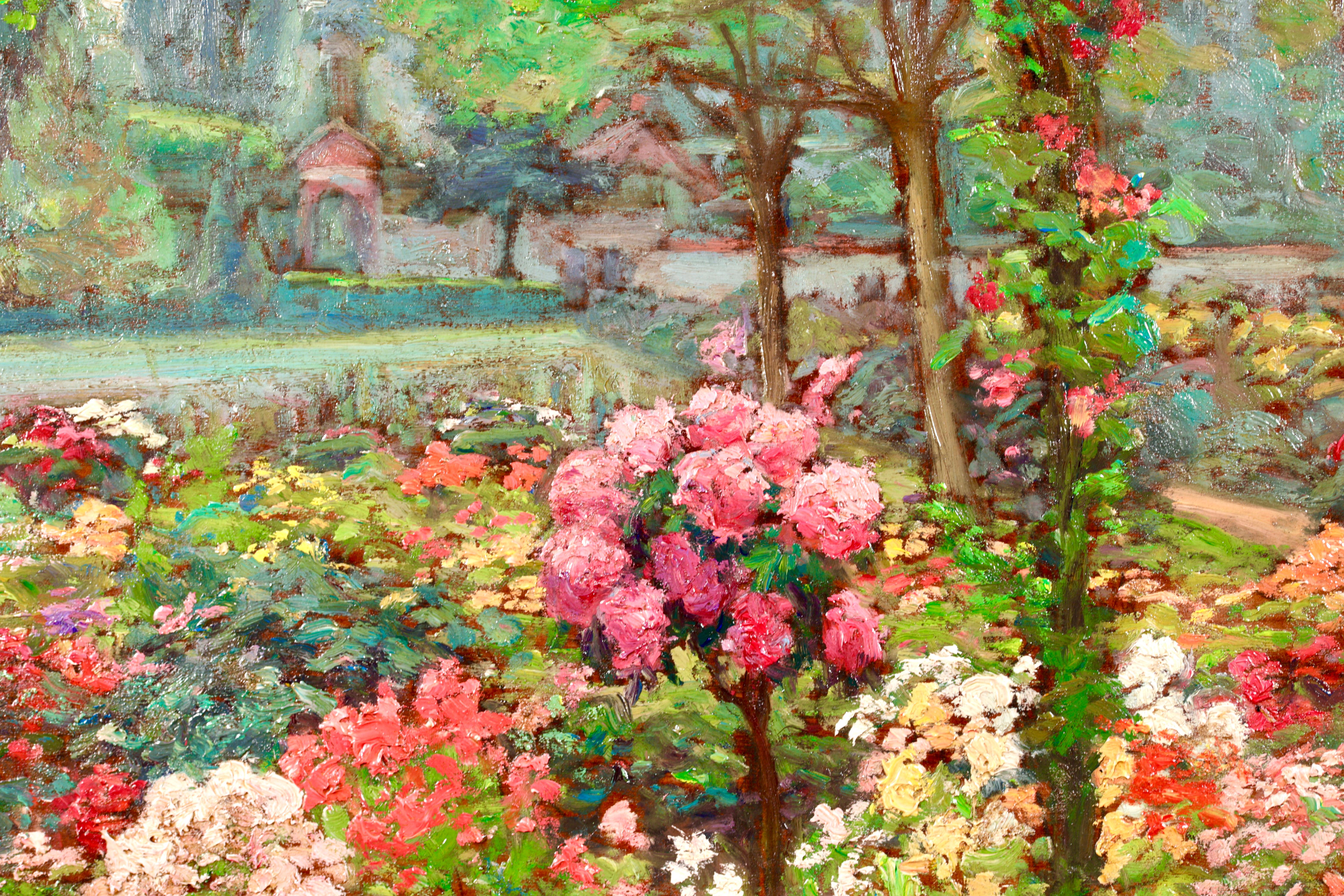 Un jardin d'ete - Post Impressionist Flowers Landscape Oil by Octave Guillonnet For Sale 1