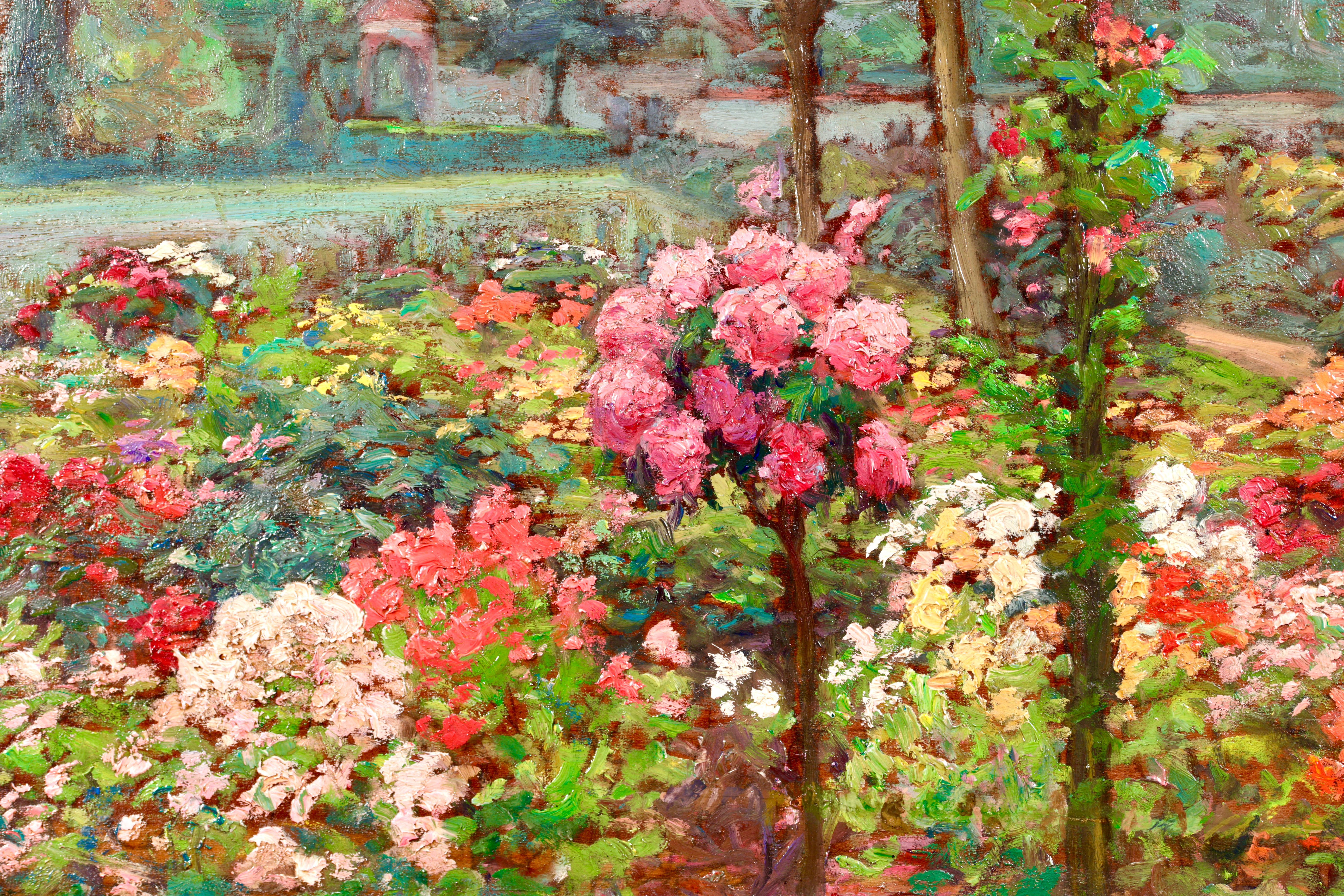 Un jardin d'ete - Post Impressionist Flowers Landscape Oil by Octave Guillonnet For Sale 2