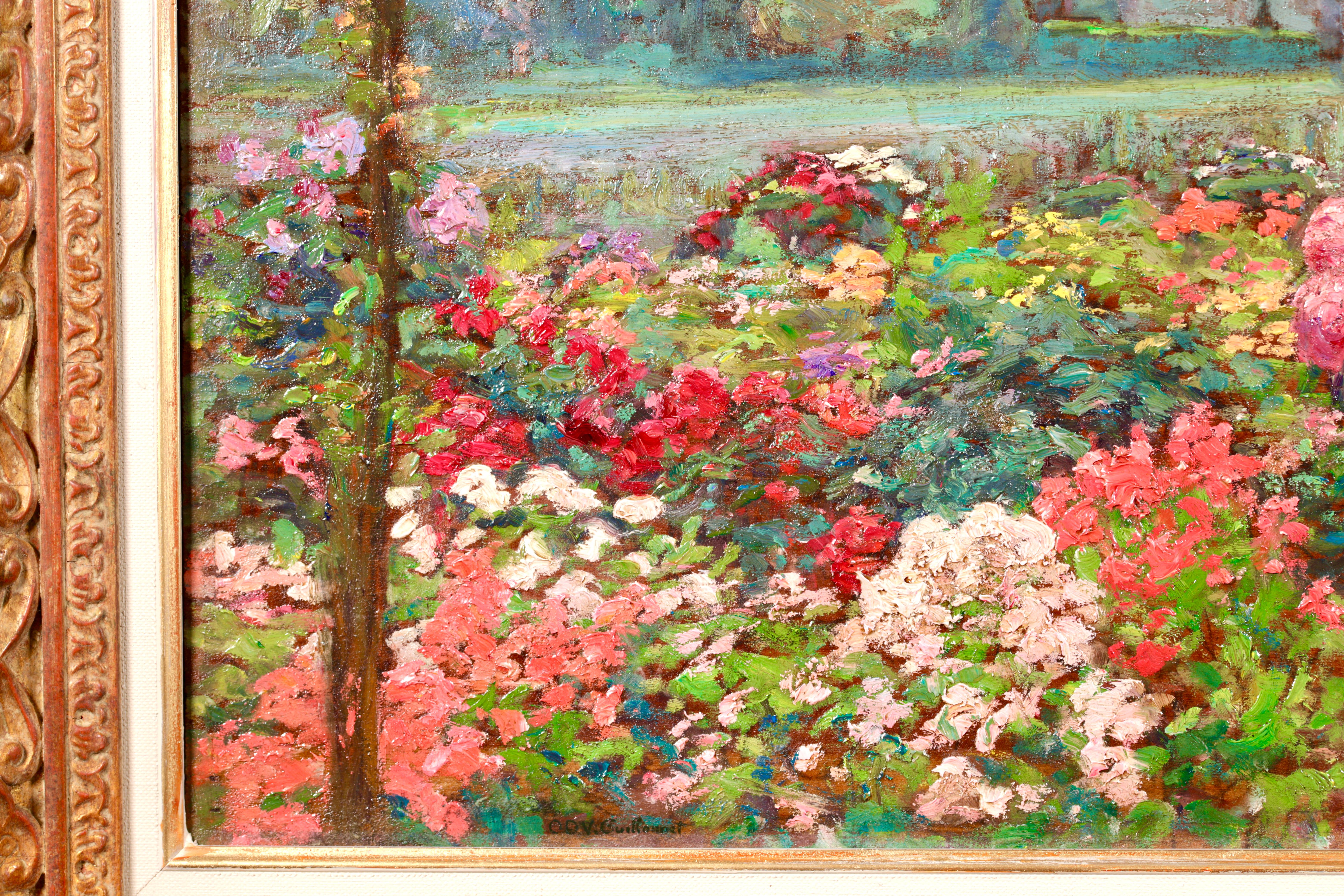 Un jardin d'ete - Post Impressionist Flowers Landscape Oil by Octave Guillonnet For Sale 4