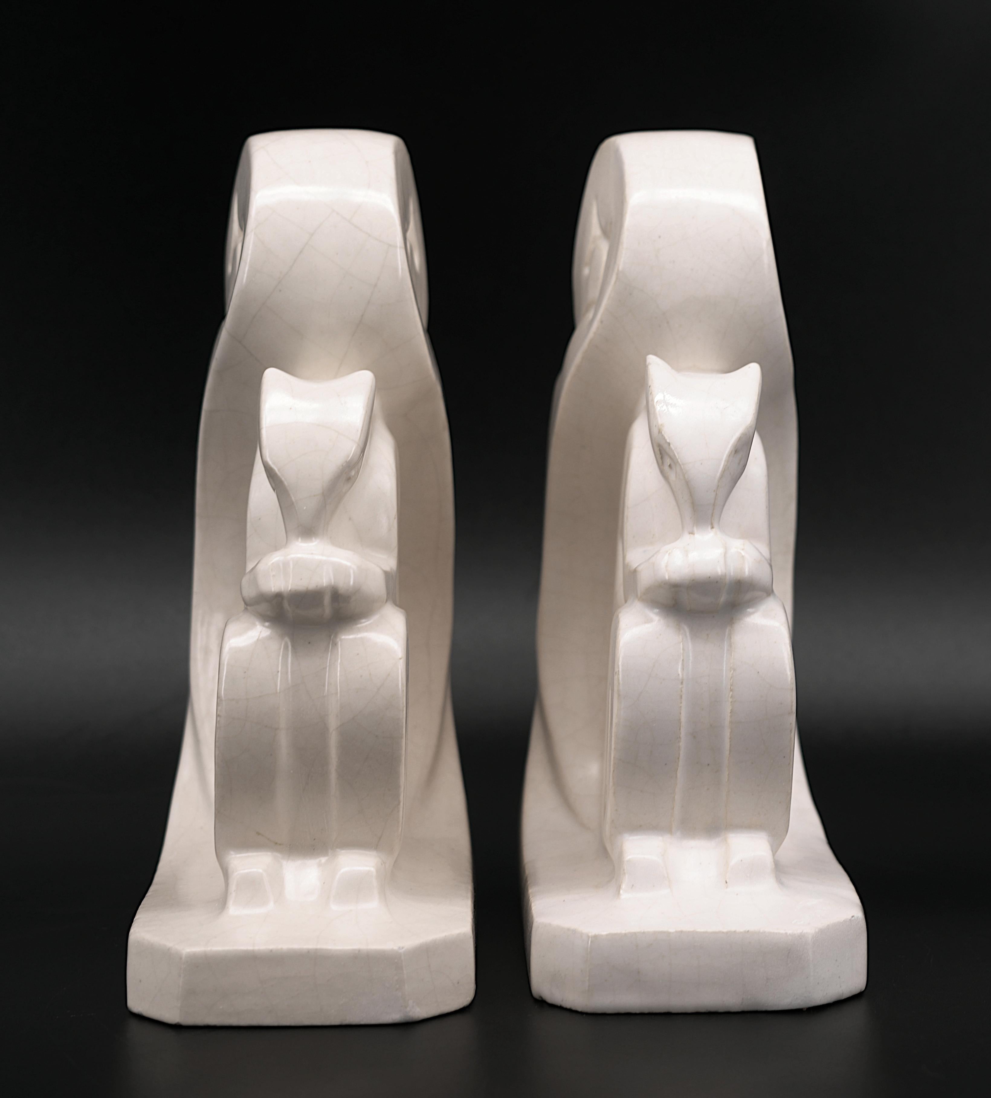 Ceramic Octave LARRIEU French Art Deco Squirrel Bookends Pair, 1930s For Sale