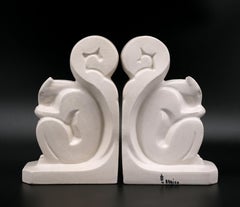 Octave LARRIEU French Art Deco Squirrel Bookends Pair 1920