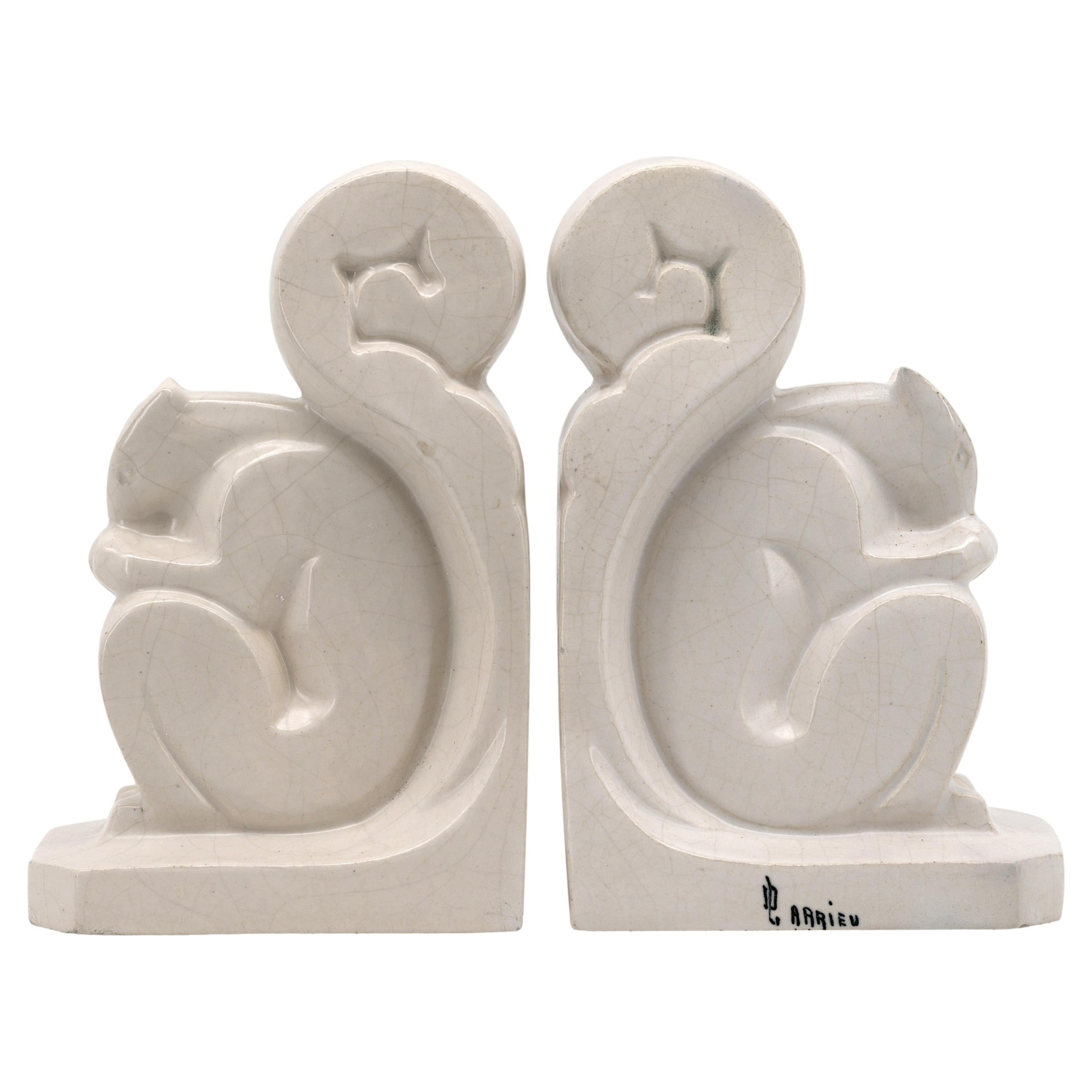 Octave LARRIEU French Art Deco Squirrel Bookends Pair, 1920