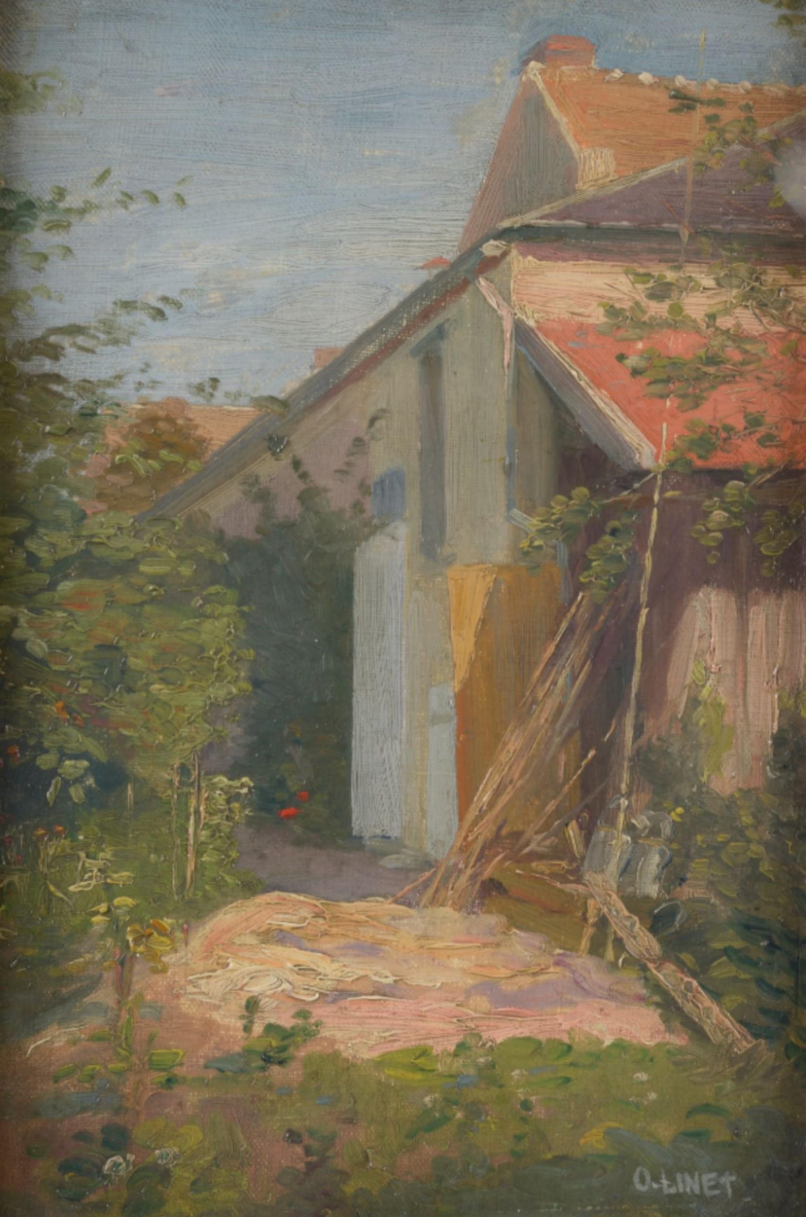 Octave Linet (1870-1962) 
A Garden, 1901, 
signed lower right
titled and dated on a label on the back of the stretcher "La remise au fond du jardin, Nesles la Vallée sept 1901"
oil on canvas 
32.5 x 21.5 cm
In good condition
Framed under glass 42 x