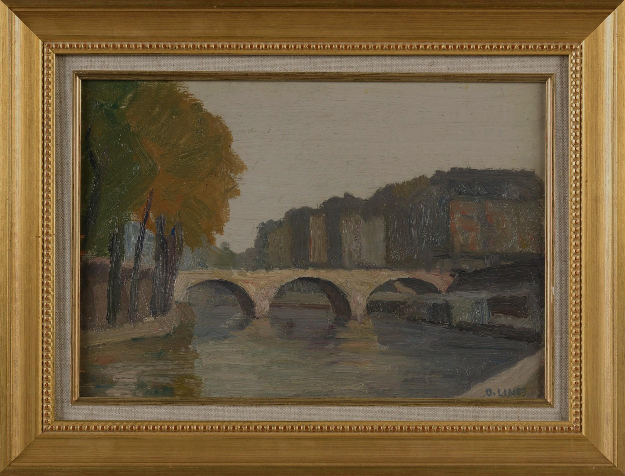Octave Linet (1870-1962) La Seine à Paris, Öl auf Platte signiert   im Angebot 1