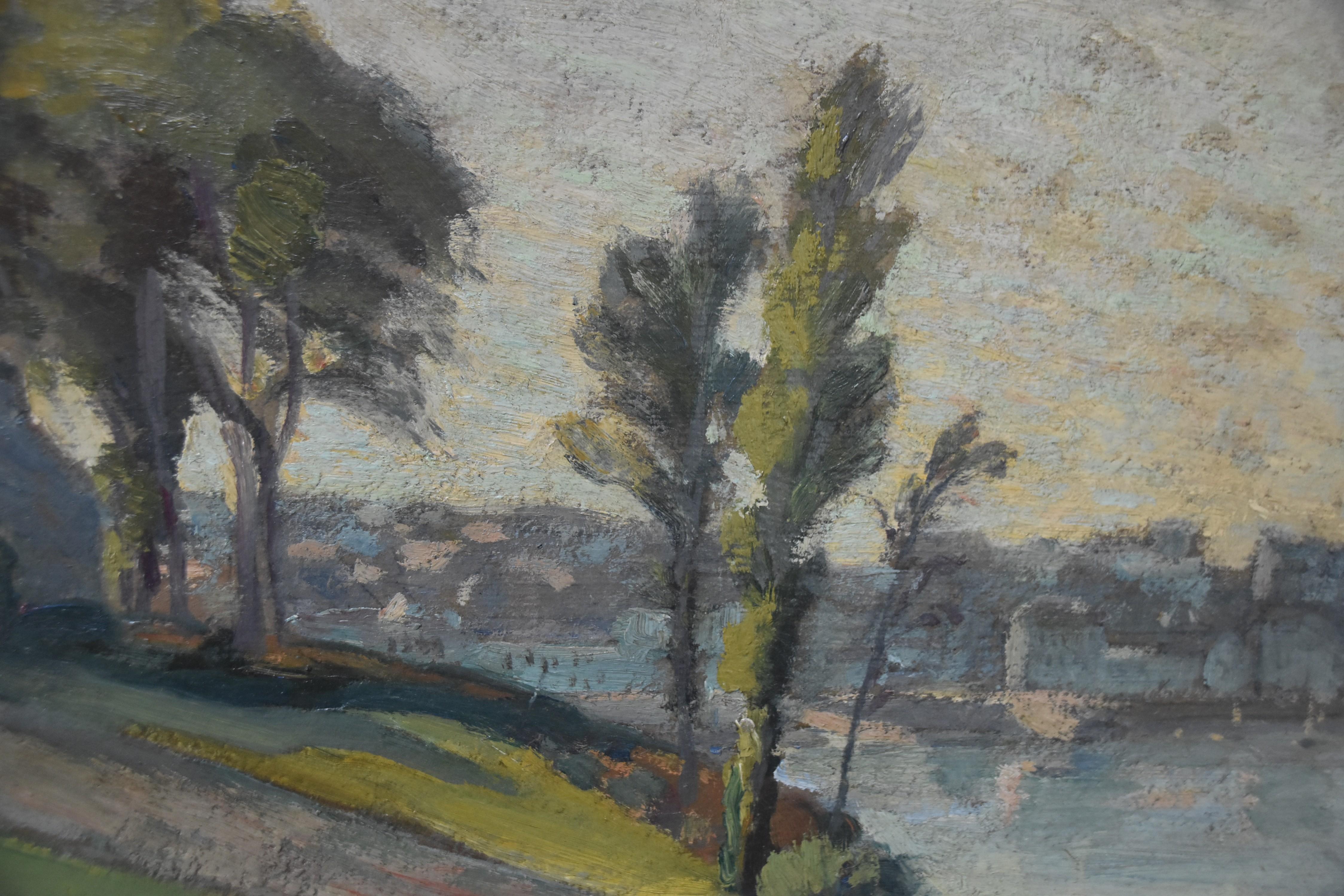 Octave Linet (1870-1962) Landschaft des Flusses, Öl auf Karton signiert   im Angebot 4