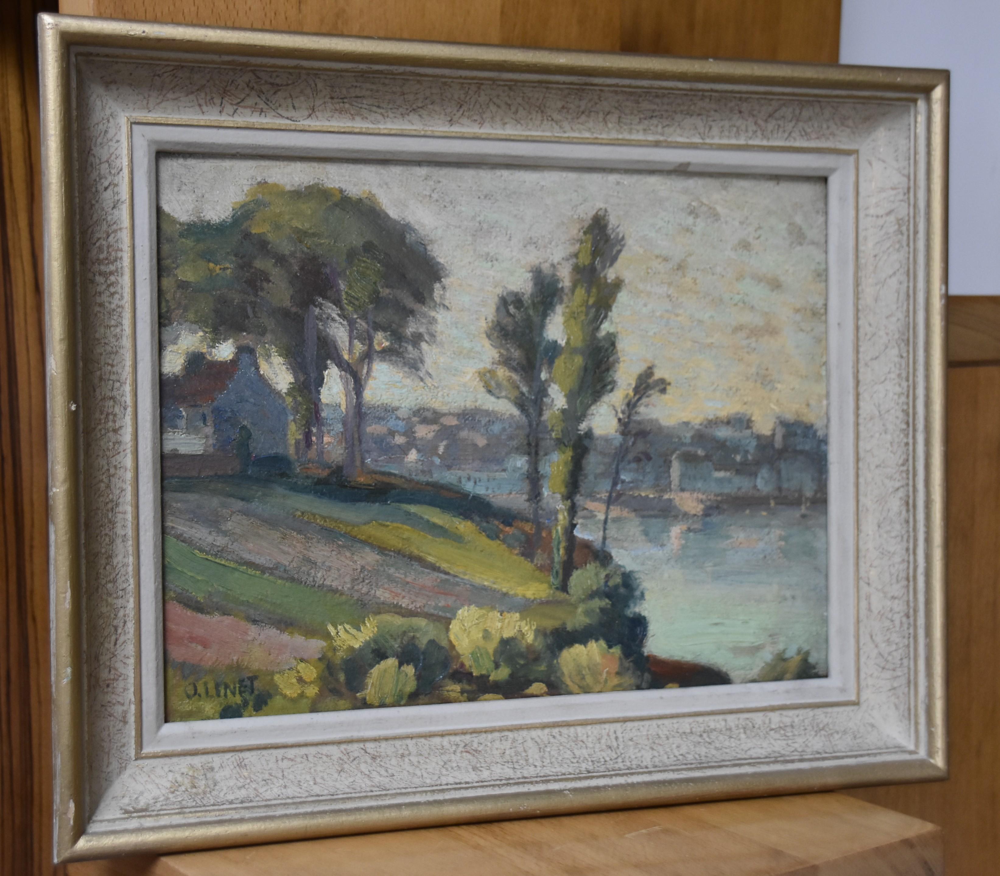 Octave Linet (1870-1962) Landscape by the river, oil on board signed   For Sale 5