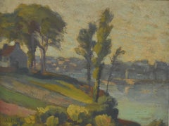 Antique Octave Linet (1870-1962) Landscape by the river, oil on board signed  