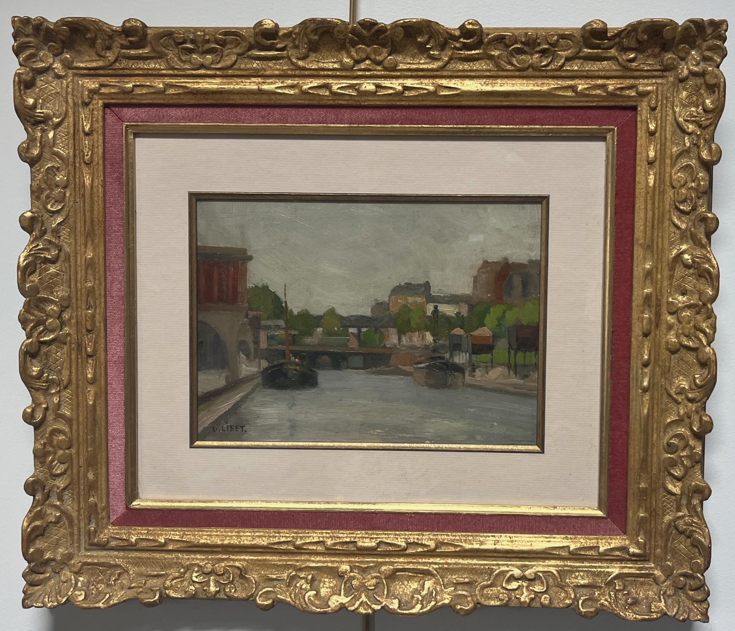 Octave Linet (1870-1962) Vue de la rivière, huile sur panneau signée 1