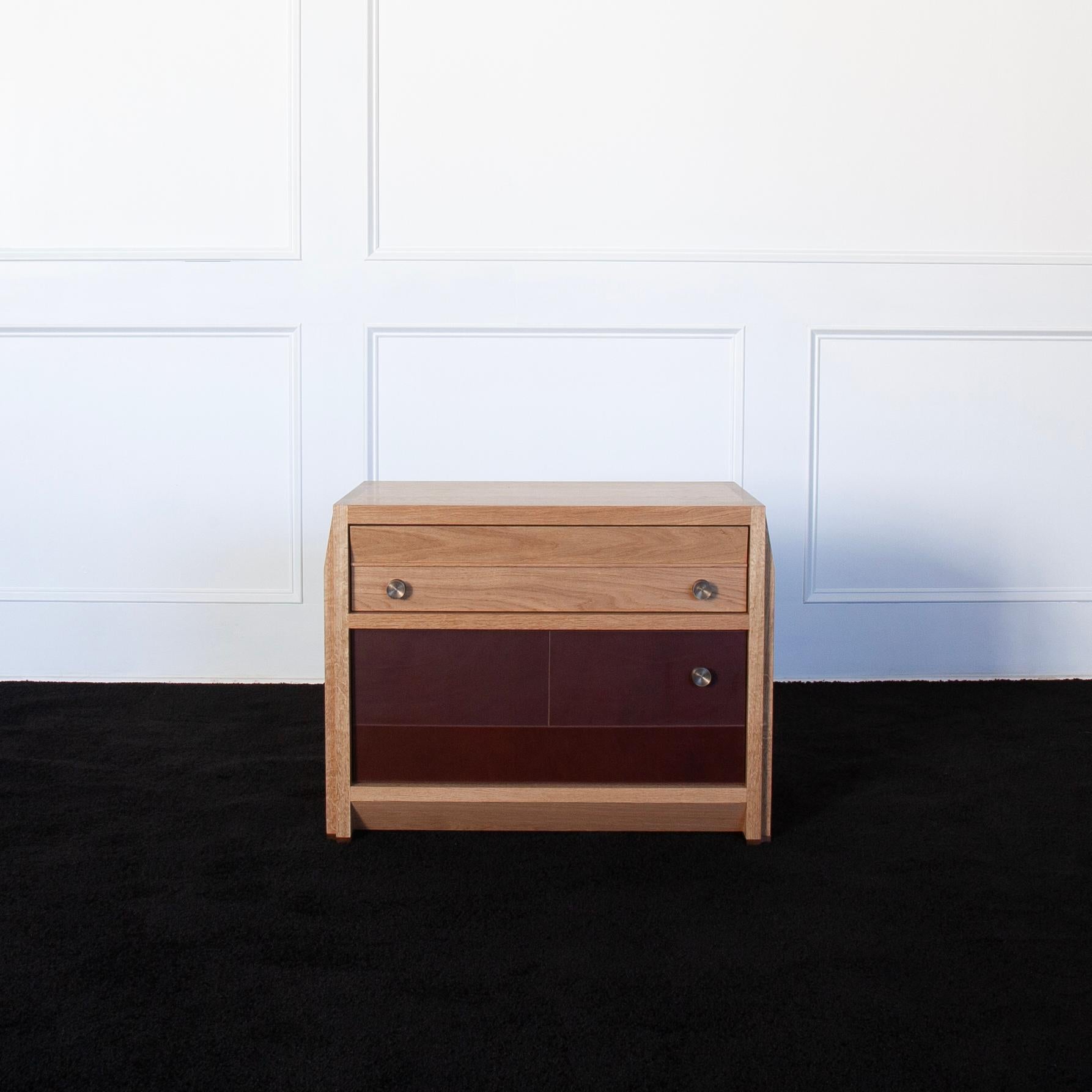 Modern Octavia solid wood and leather nightstand and endtable by Crump and Kwash  For Sale