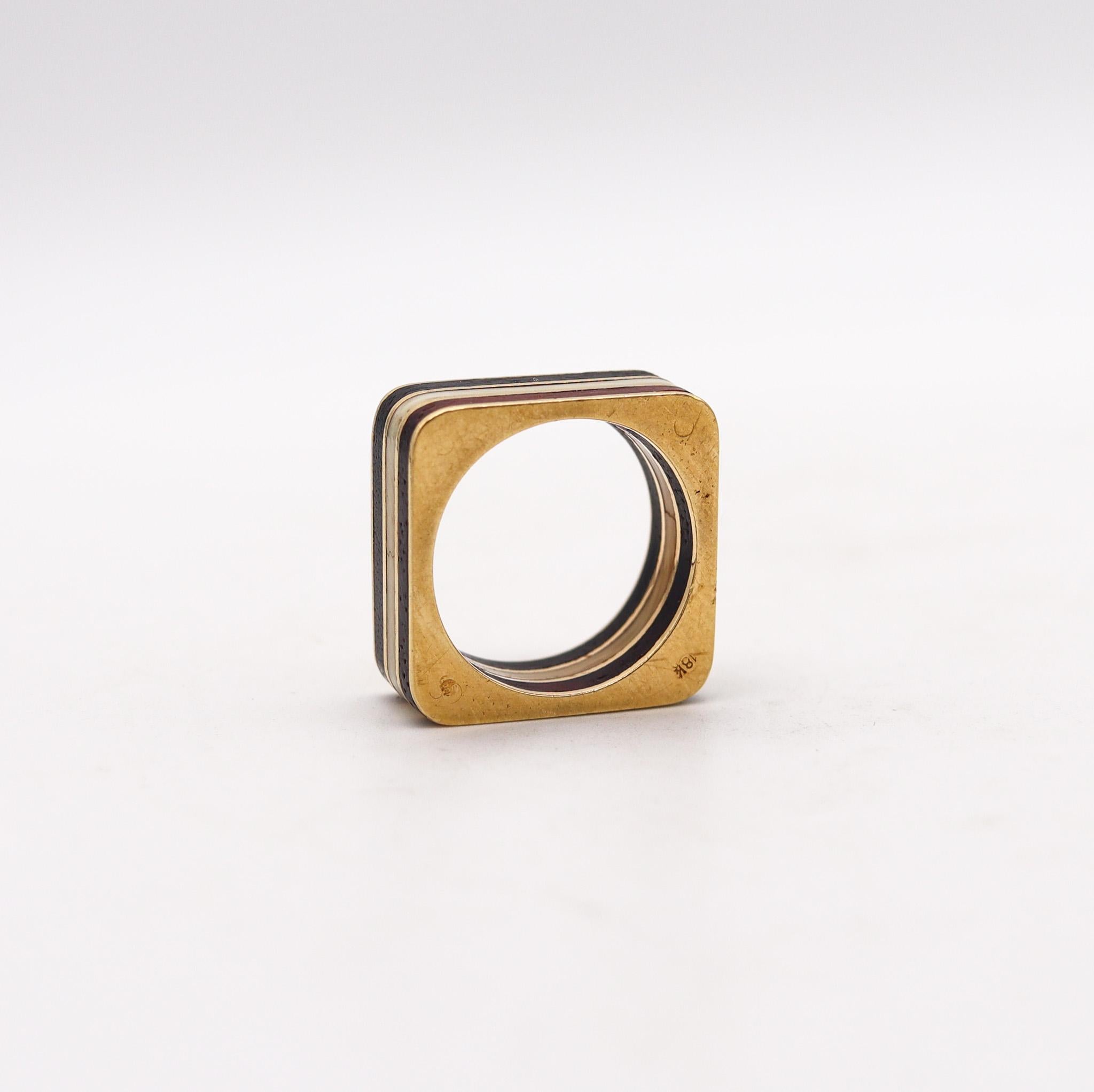 Modernist Octavio Sarda Palau 1970 Barcelona Geometric Ring In 18Kt Gold With Gemstones