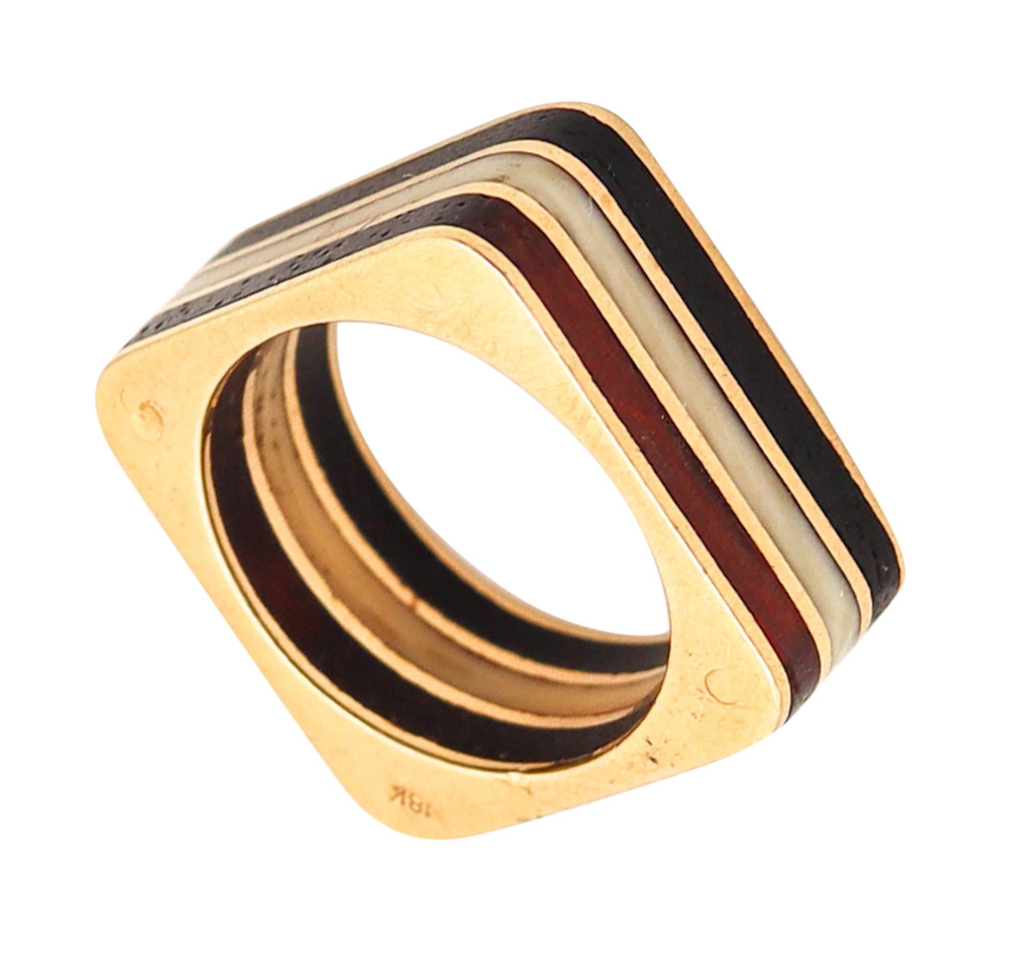 Octavio Sarda Palau 1970 Barcelona Geometric Ring In 18Kt Gold With Gemstones For Sale