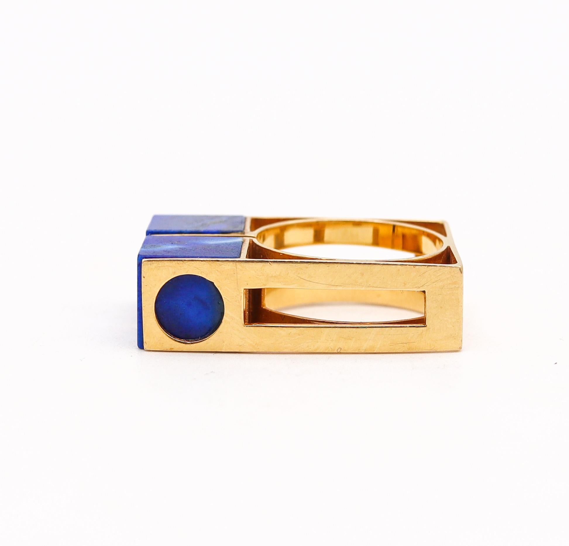 Octavio Sarda Palau 1970 Barcelona Geometric Ring in 18Kt Gold and Lapis Lazuli 2
