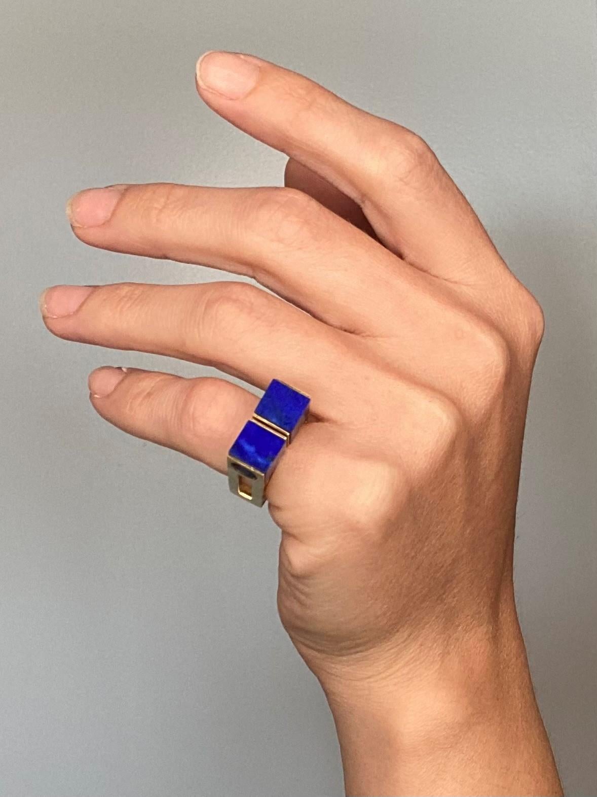 Geometric ring designed by Octavio Sarda Palau.

Fabulous architectural geometric ring, created in Barcelona Spain by the artist goldsmith Octavio Sarda Palau, back in the 1970. This unusual three dimensional ring has been made with the Bauhaus