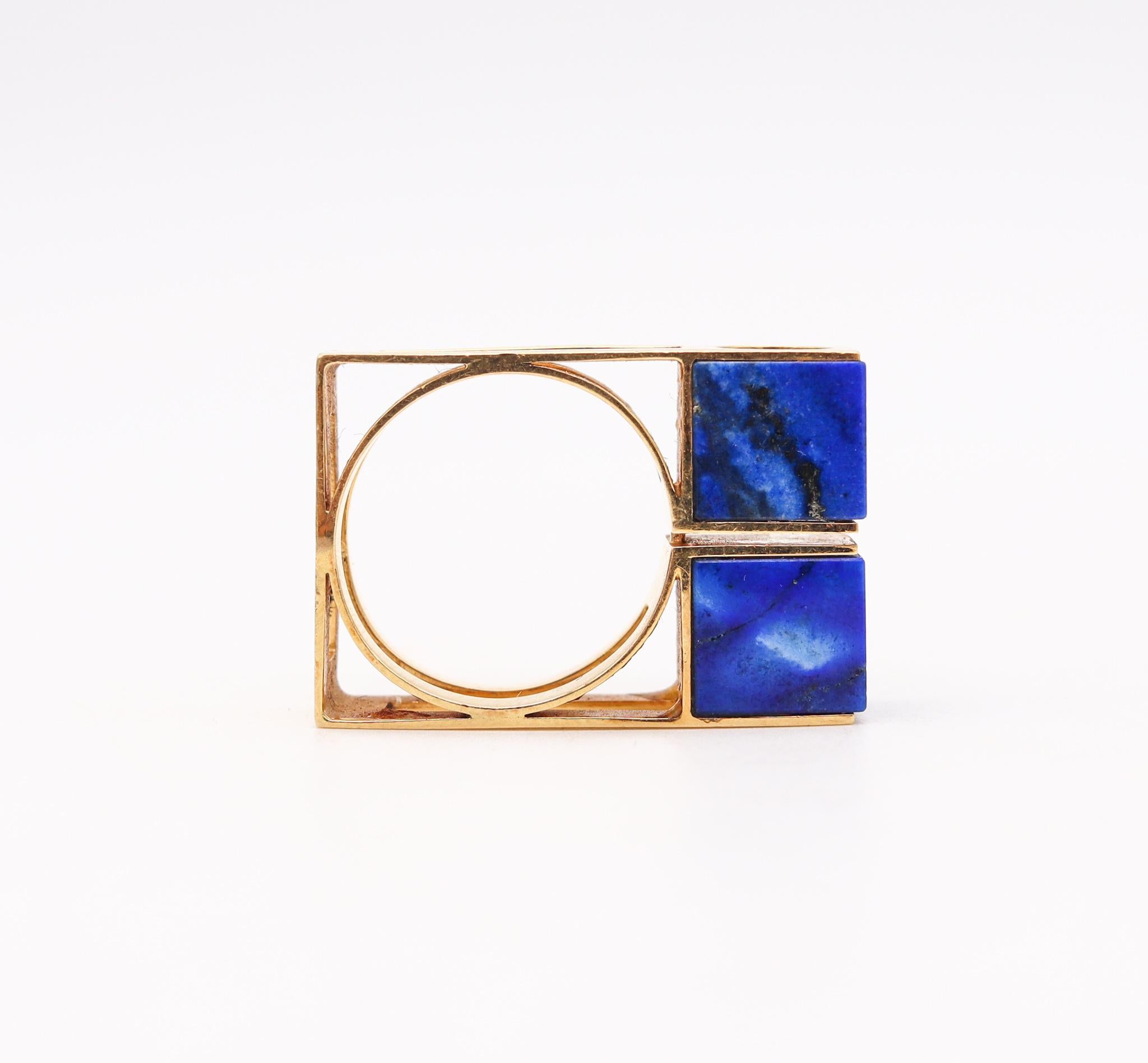Women's or Men's Octavio Sarda Palau 1970 Barcelona Geometric Ring in 18Kt Gold and Lapis Lazuli
