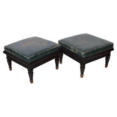 Octavio Vidales Mexico 1950s Vintage Regency Aged Leather Low Foot Stools, Pair